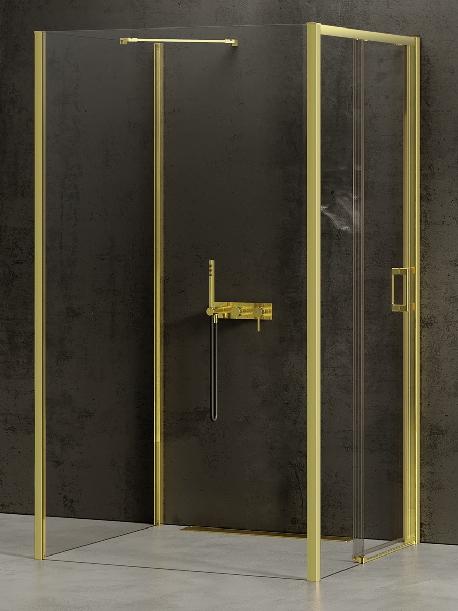 New Trendy Prime Light Gold zuhanykabin 120x110 cm négyszögletes arany fényes/átlátszó üveg K-1556