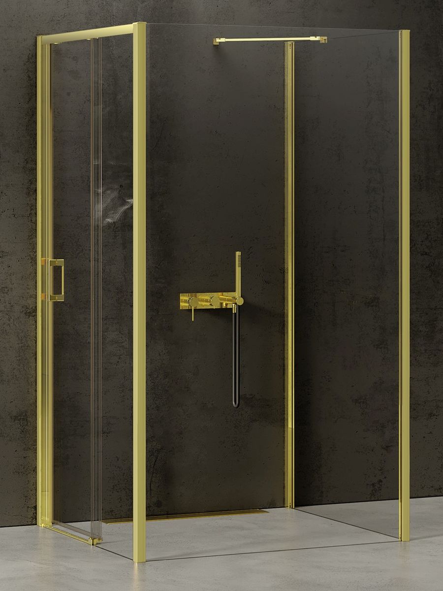 New Trendy Prime Light Gold zuhanykabin 110x100 cm négyszögletes arany fényes/átlátszó üveg K-1558