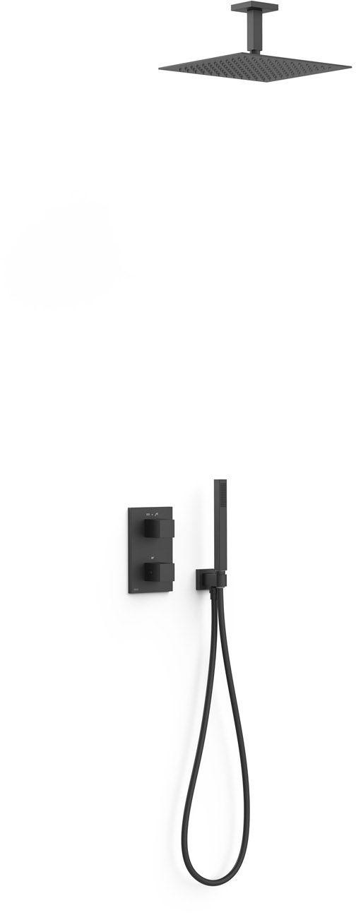 Tres Therm-Box zuhany készlet beépített termosztáttal trópusi zuhany opcióval fekete 00625003NM
