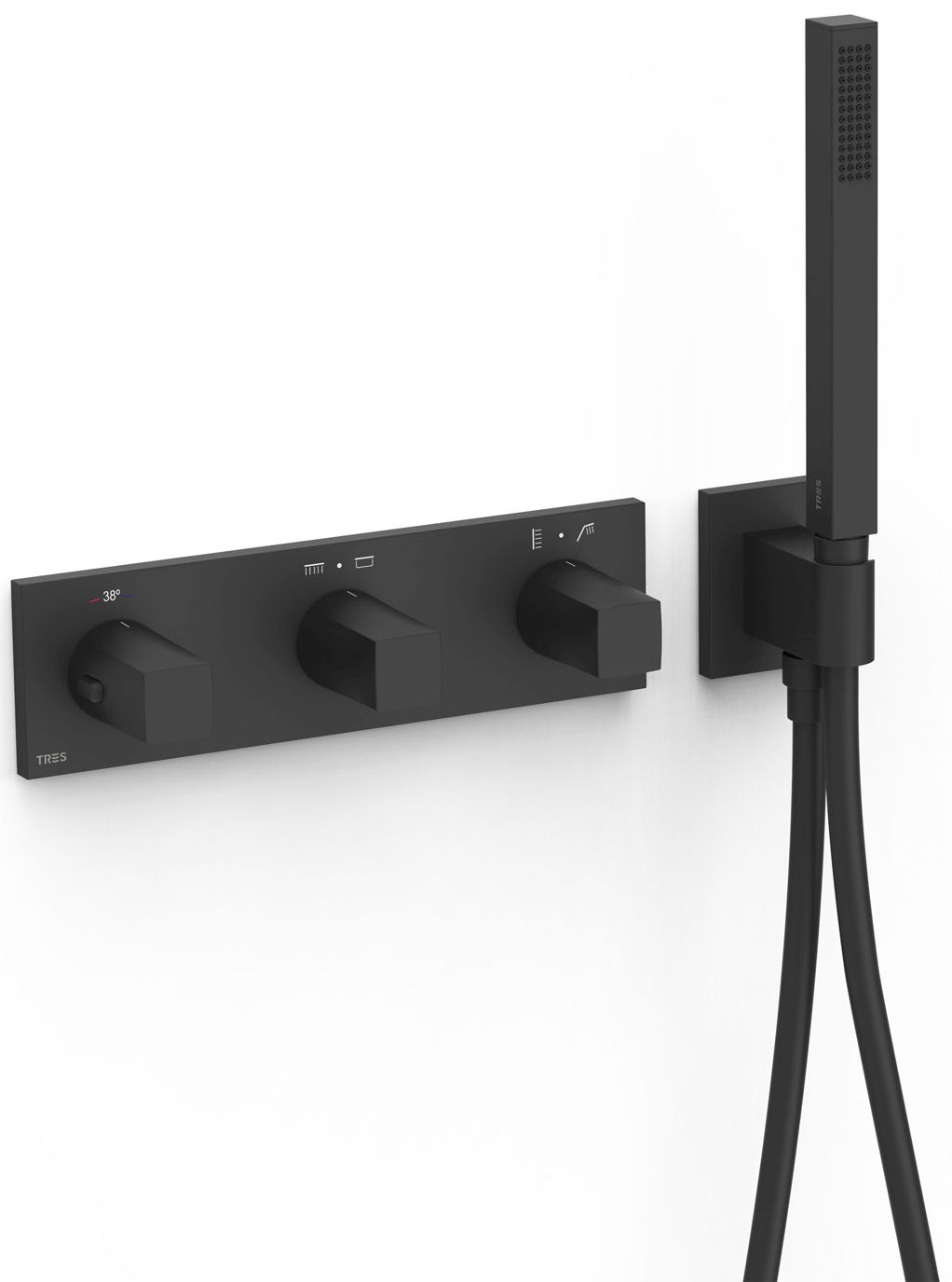 Tres B-System kád és zuhany csaptelep süllyesztett z termosztáttal fekete 30725401NM