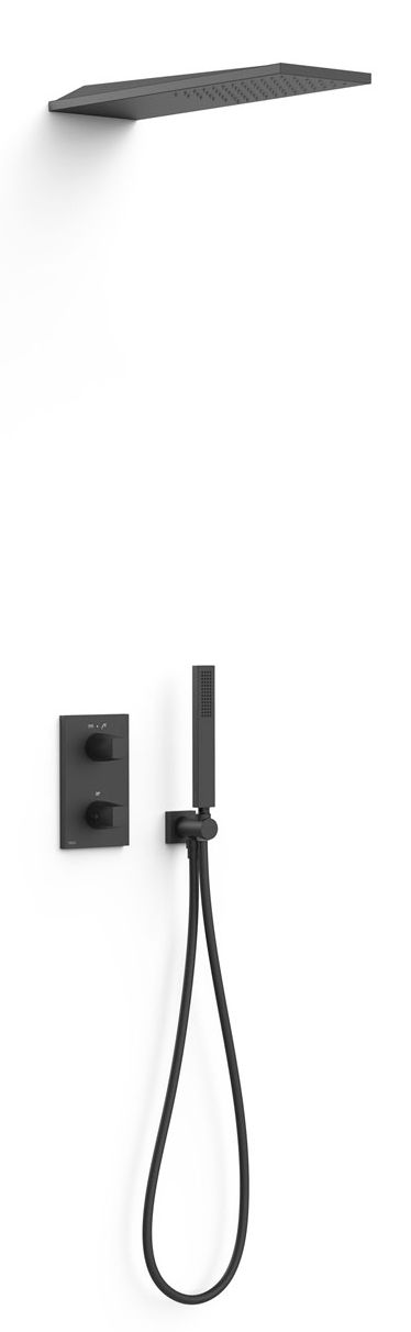 Tres Therm-Box zuhany készlet beépített termosztáttal trópusi zuhany opcióval fekete 21125005NM