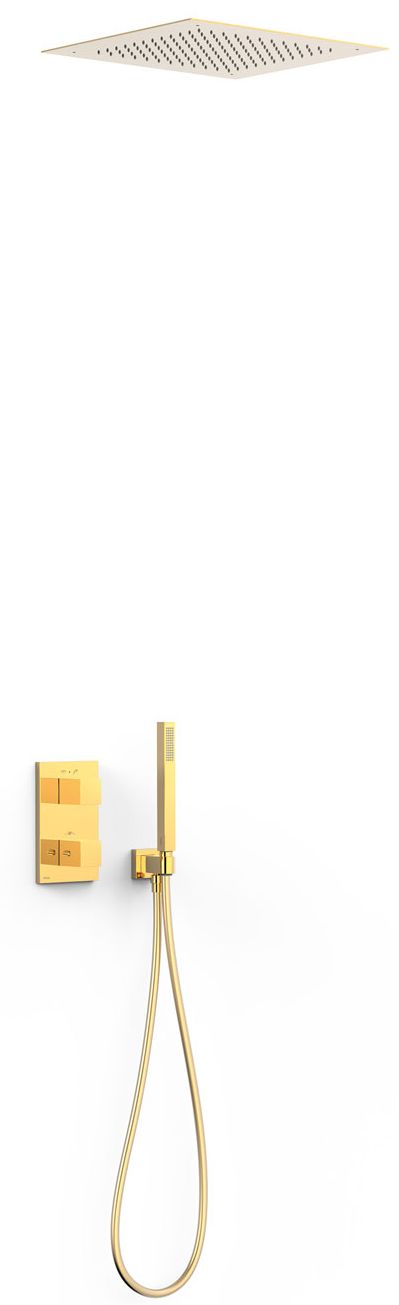 Tres Therm-Box zuhany készlet beépített termosztáttal trópusi zuhany opcióval arany 00625005OR