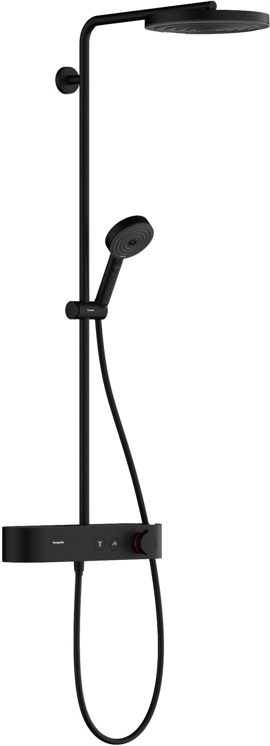 Hansgrohe Pulsify S zuhany készlet fal termosztáttal trópusi zuhany opcióval fekete 24221670