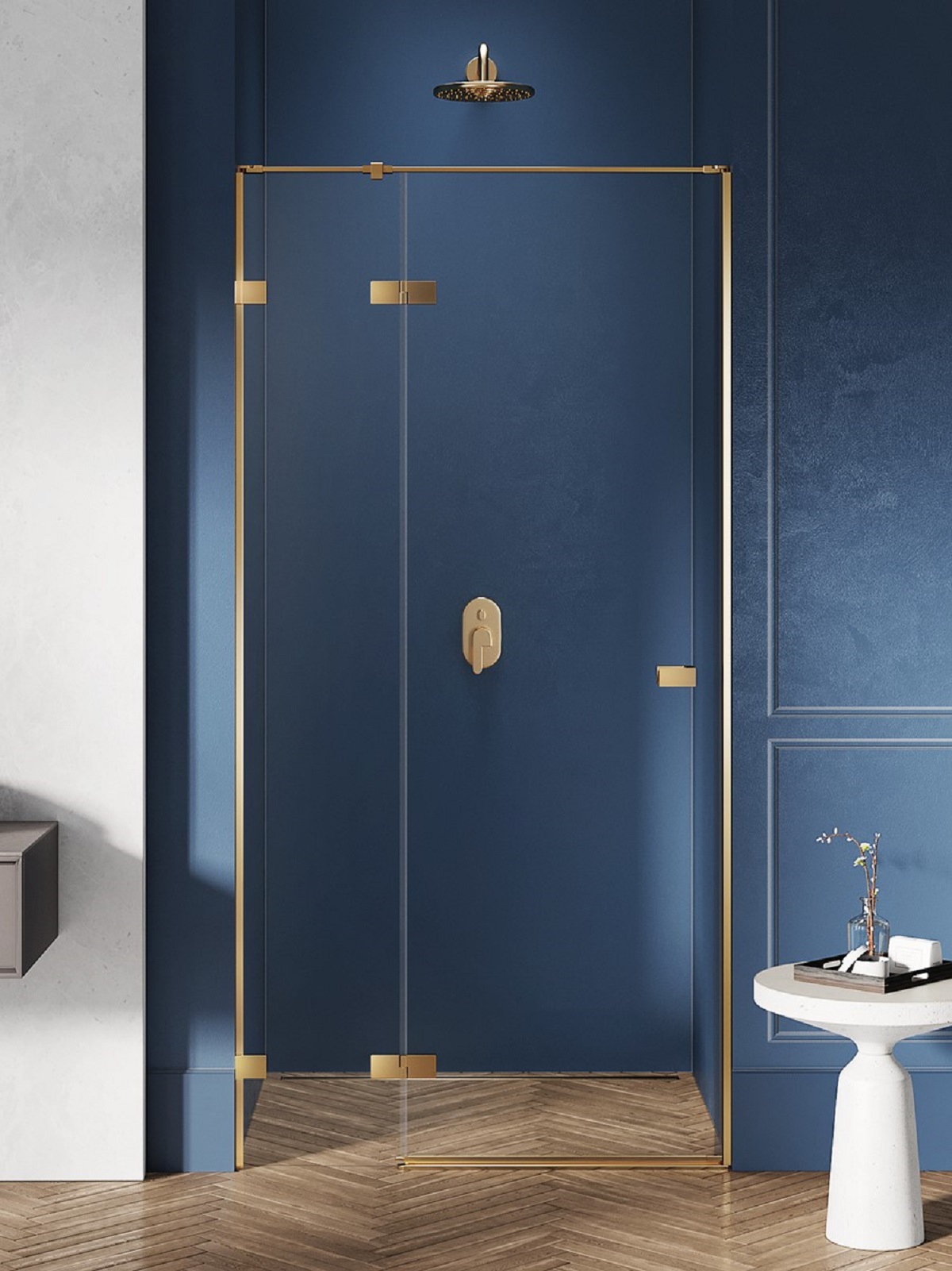 New Trendy Avexa Gold Brushed zuhanyajtók 140 cm dönthető arany csiszolt/átlátszó üveg EXK-1726