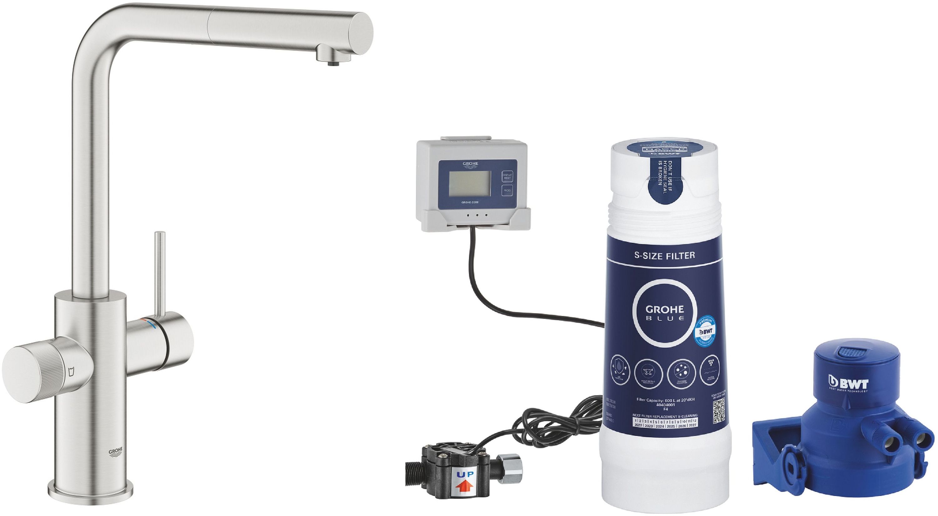 Set csaptelepek víztisztító berendezésekhez Grohe Blue 30601DC0, szűrő fejjel Grohe Blue 40438001