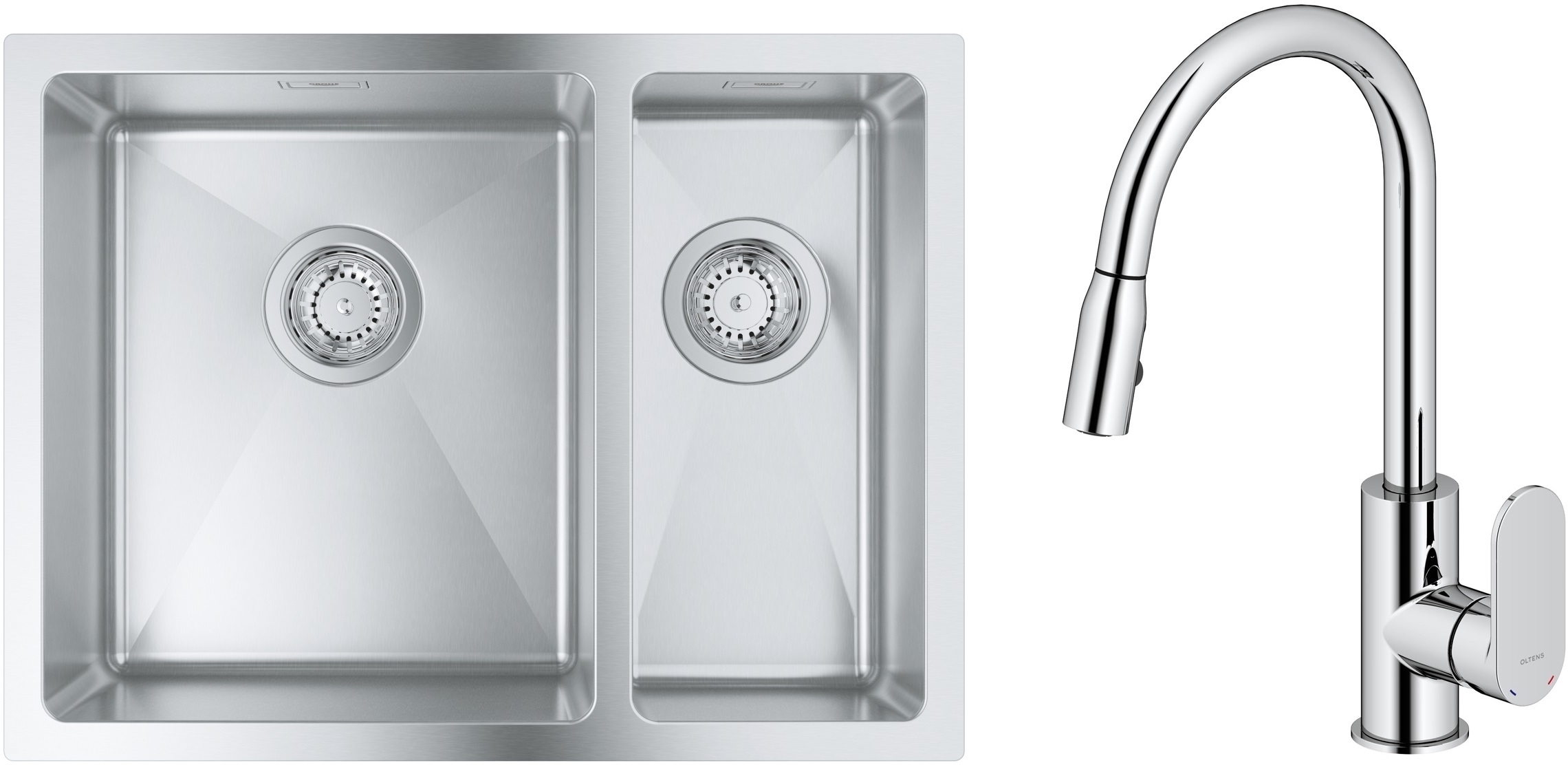 Készlet acél mosogató Grohe K700 31577SD1, konyhai csaptelep Oltens Lista 35202100