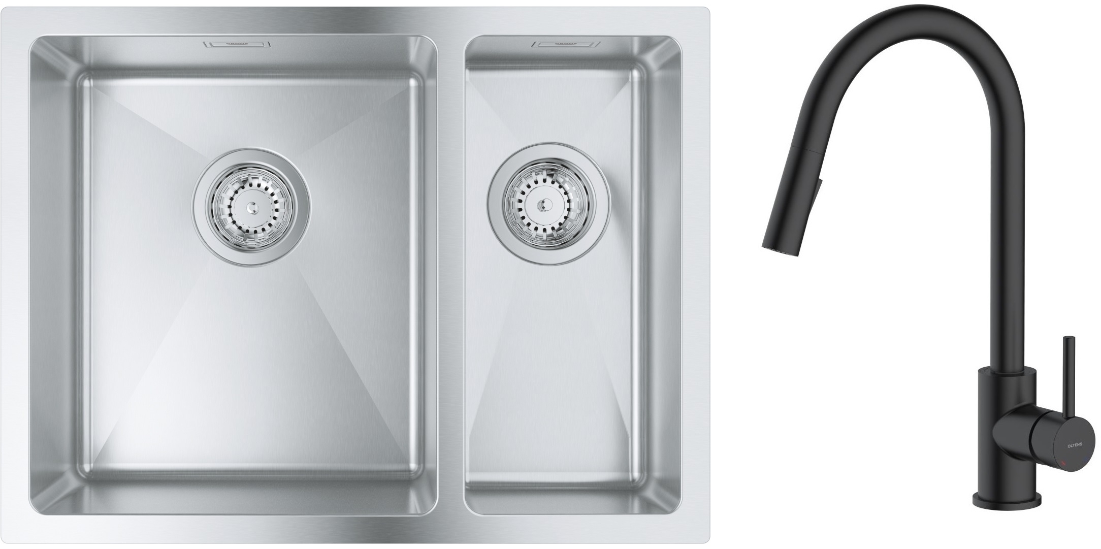 Készlet acél mosogató Grohe K700 31577SD1, konyhai csaptelep Oltens Litla 35204300