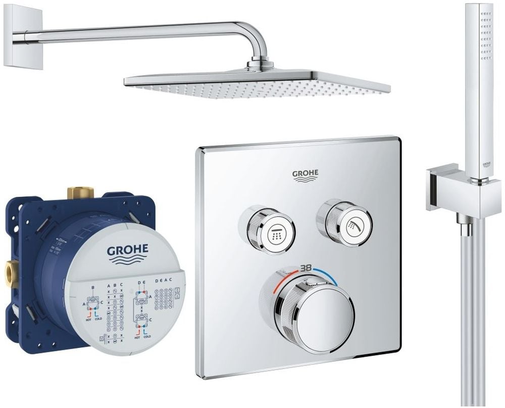 Készlet kád és zuhany csaptelep Grohe Grohtherm SmartControl 29124000, fejzuhany karral Grohe Rainshower 26564000, 26405000, 35600000