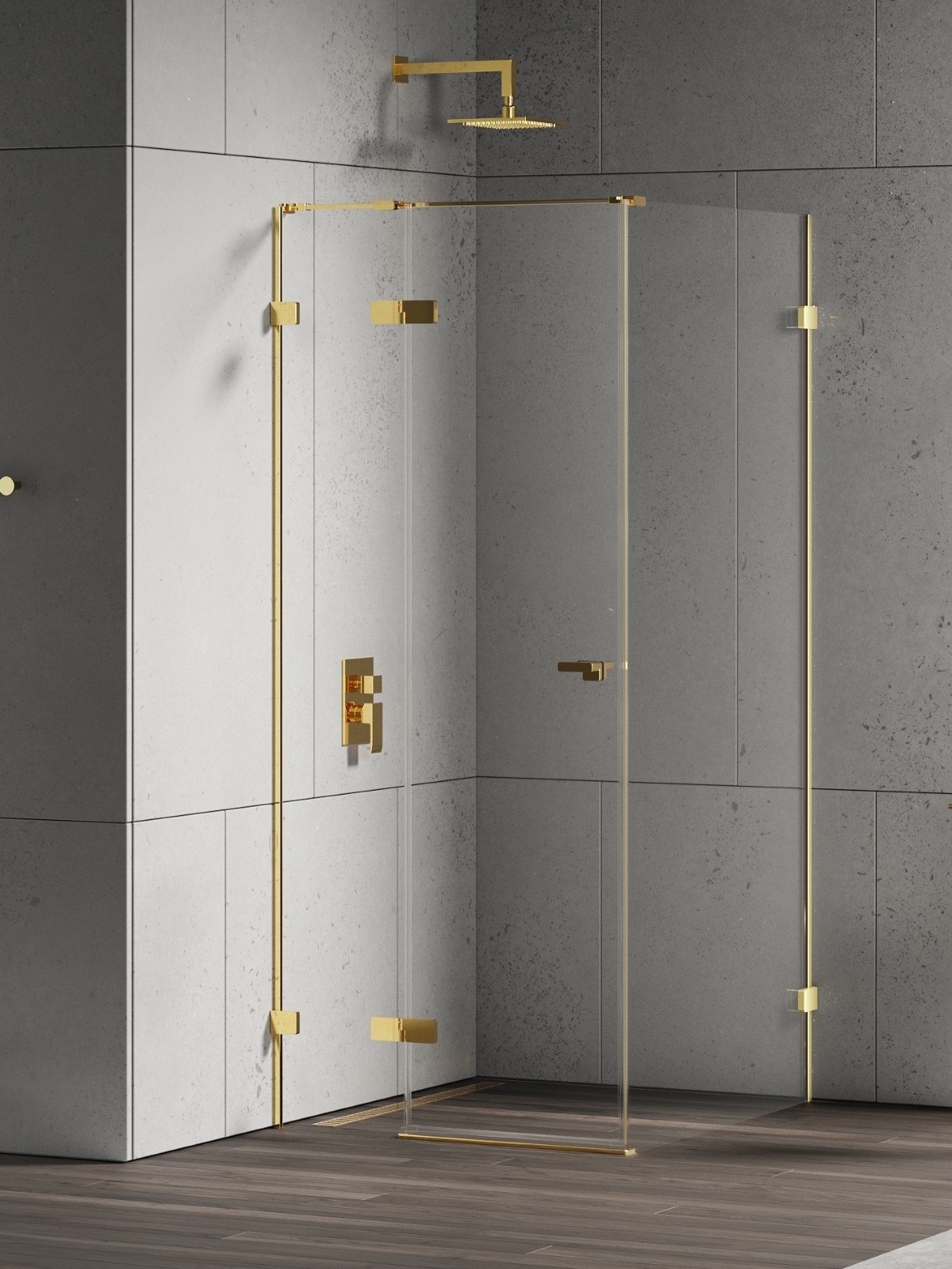 New Trendy Eventa Gold Shine zuhanykabin 90x90 cm négyzet arany fényes/átlátszó üveg EXK-4697