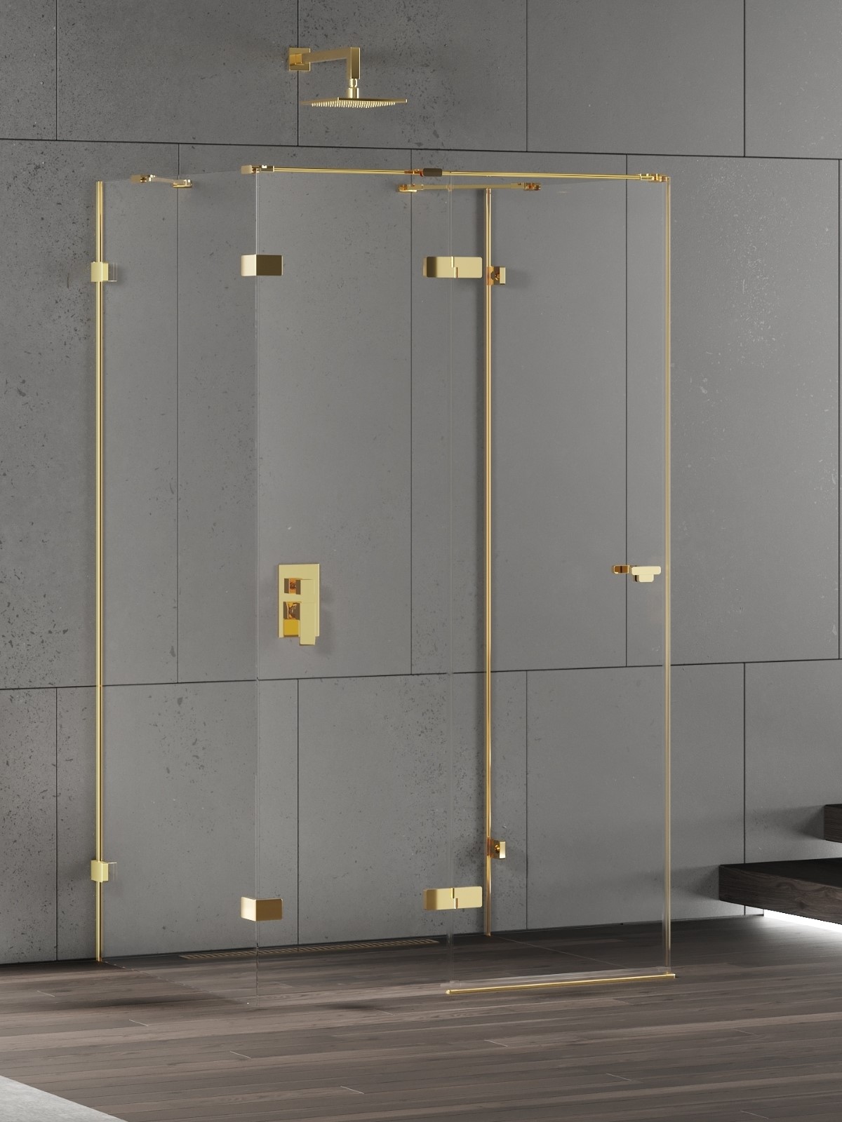 New Trendy Eventa Gold Shine zuhanykabin 80x80 cm négyzet arany fényes/átlátszó üveg EXK-4792