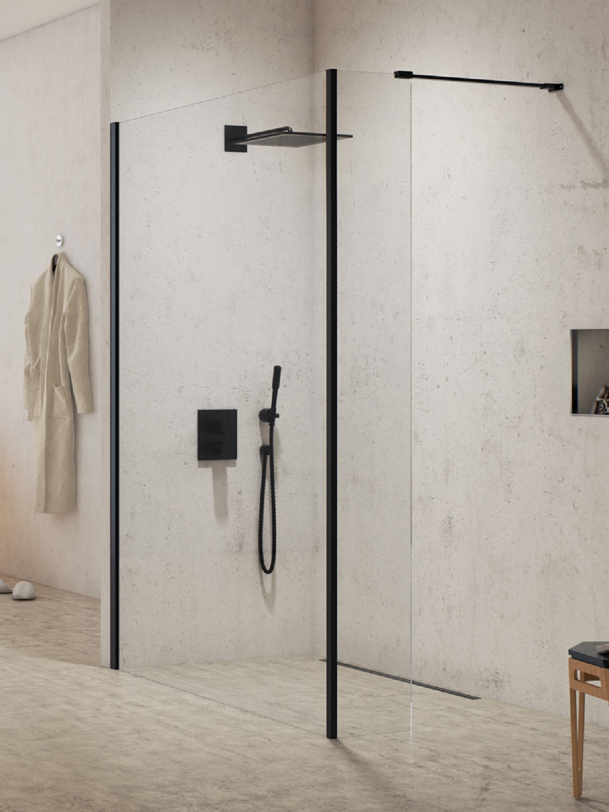 New Trendy New Modus Black zuhanykabin fal walk-in 100 cm fekete félfényes/átlátszó üveg EXK-5565