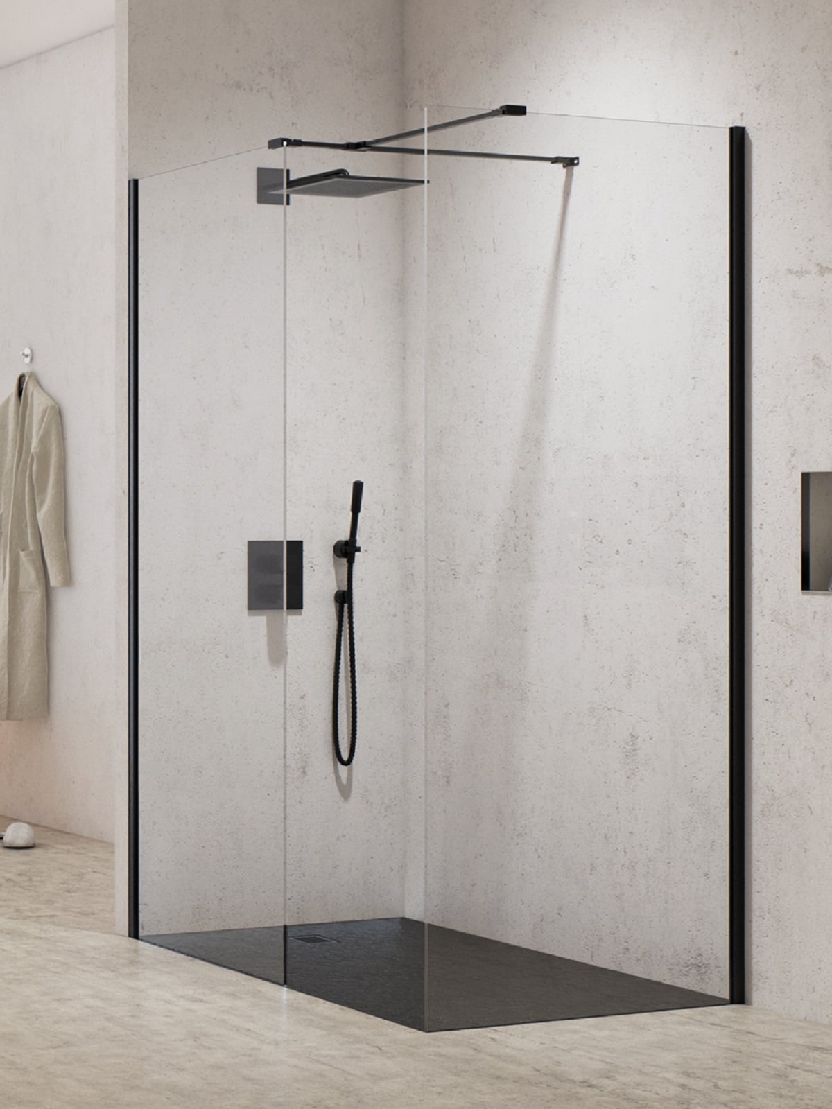 New Trendy New Modus Black walk-in zuhanykabin 120x80 cm négyszögletes fekete félmatt/átlátszó üveg EXK-5626