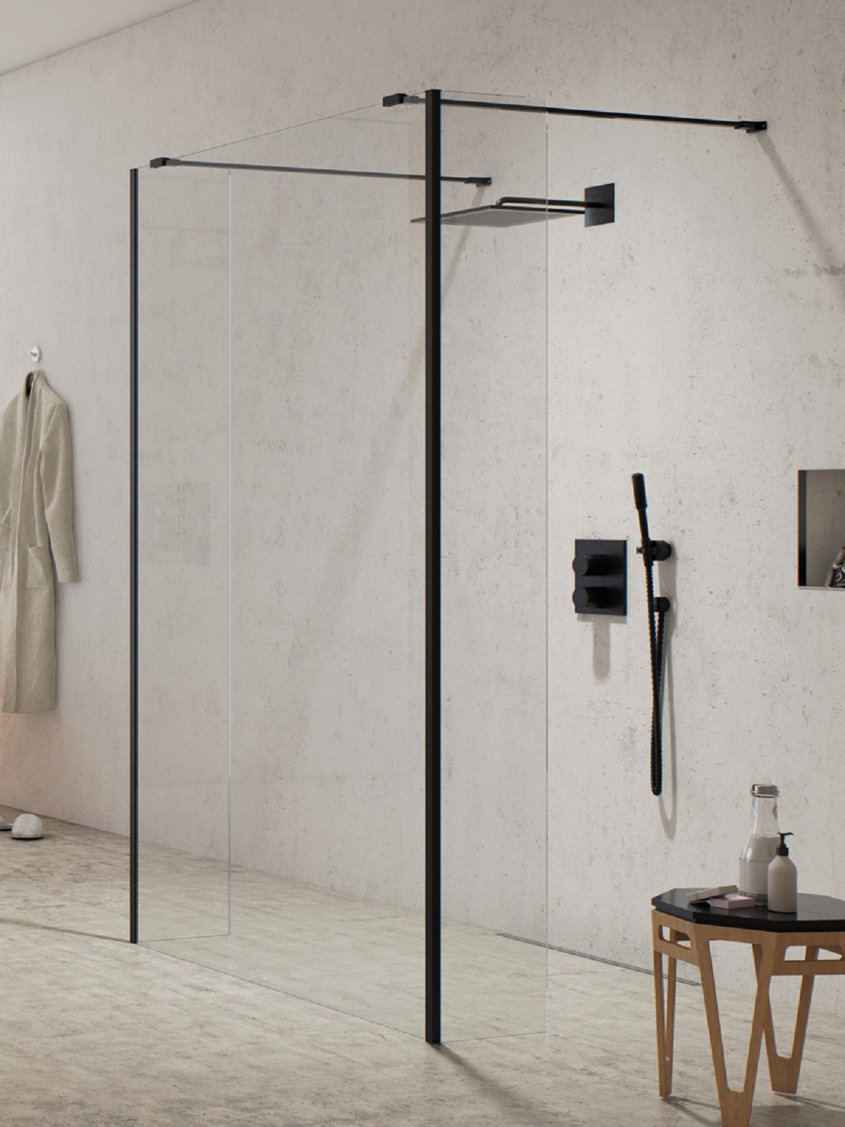 New Trendy New Modus Black zuhanykabin fal walk-in 130 cm fekete félfényes/átlátszó üveg EXK-5609