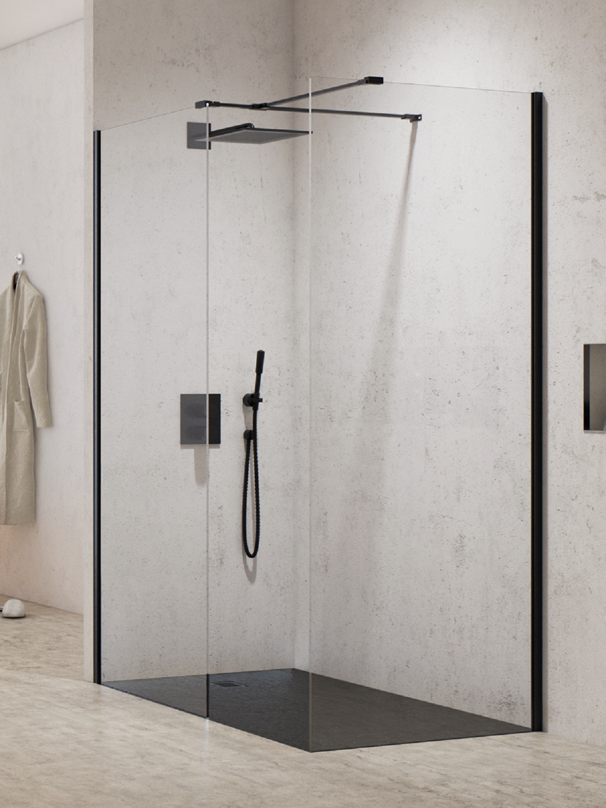 New Trendy New Modus Black walk-in zuhanykabin 140x90 cm négyszögletes fekete félmatt/átlátszó üveg EXK-5633