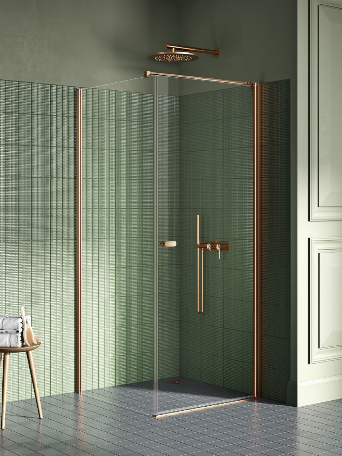 New Trendy New Soleo Copper Brushed zuhanykabin 120x90 cm négyszögletes réz csiszolt/átlátszó üveg K-1976-WP