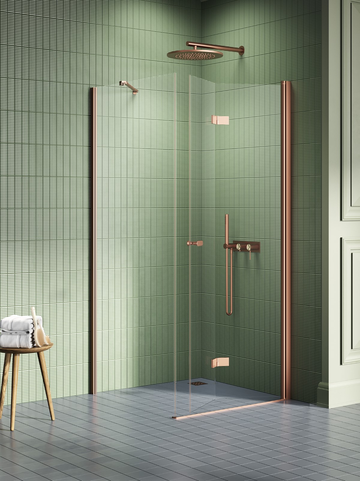 New Trendy New Soleo Copper Brushed zuhanykabin 90x90 cm négyzet réz csiszolt/átlátszó üveg K-2065