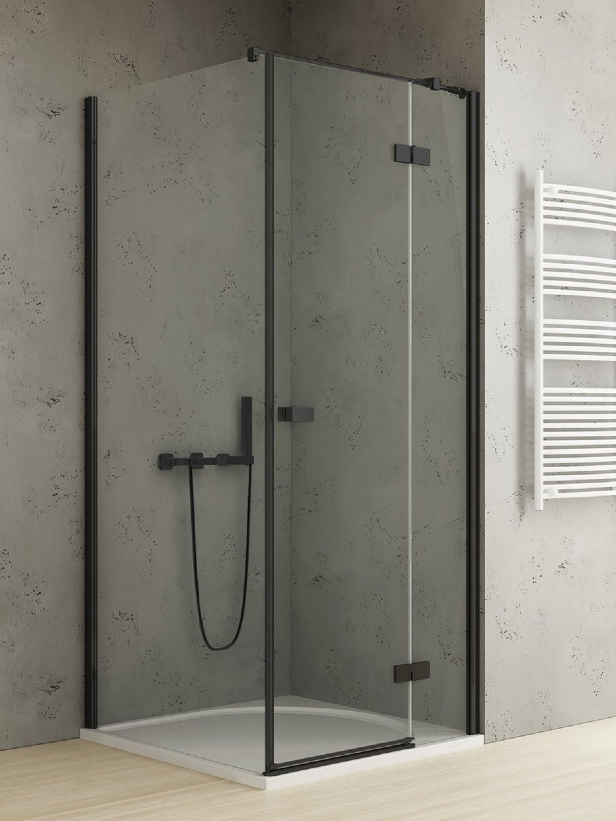New Trendy Reflexa Black zuhanykabin 80x70 cm négyszögletes fekete matt/átlátszó üveg EXK-4913