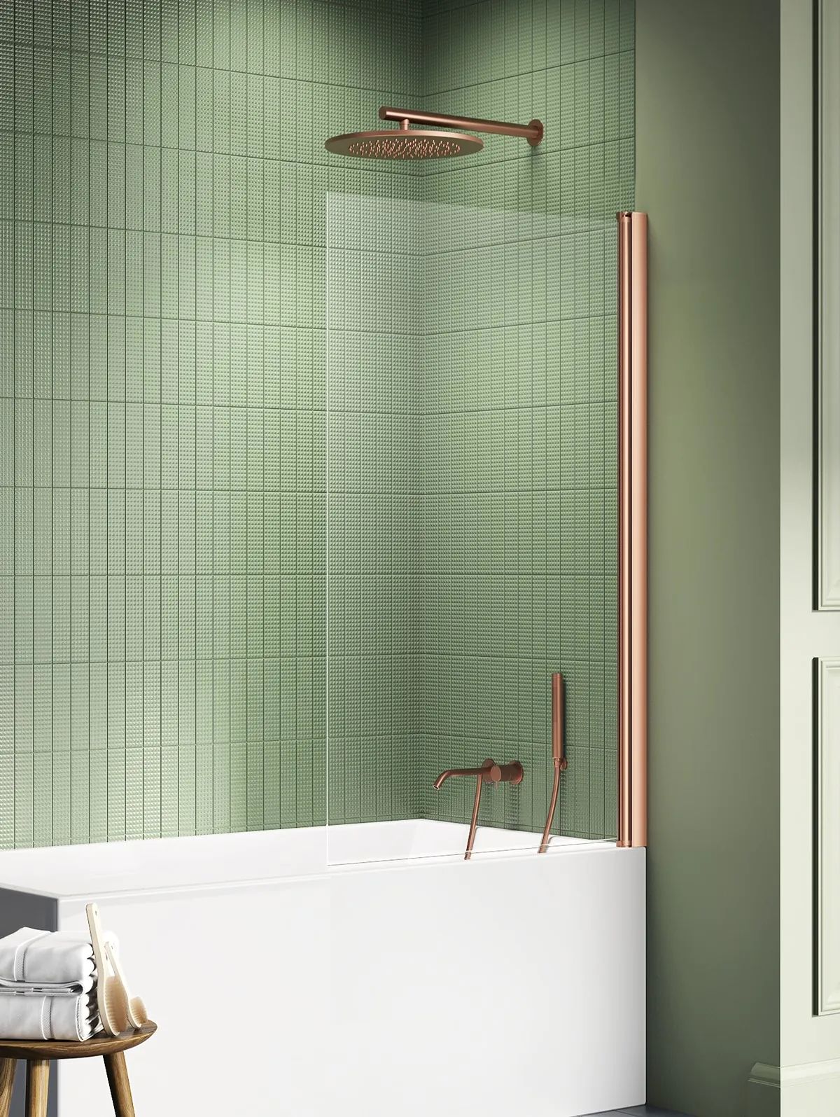 New Trendy New Soleo Copper Brushed zuhanyparaván 90 cm egyrészes réz csiszolt/átlátszó üveg P-0122