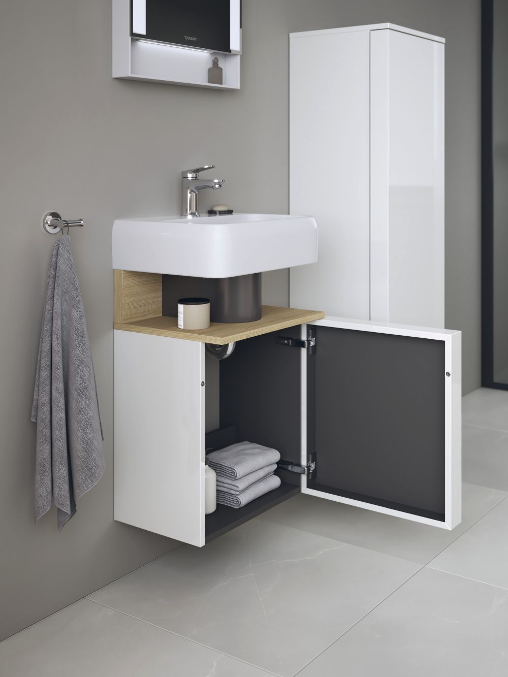 Duravit Qatego szekrény 44x35x64.5 cm Függesztett, mosdó alatti fehér-fa QA4076L30220000