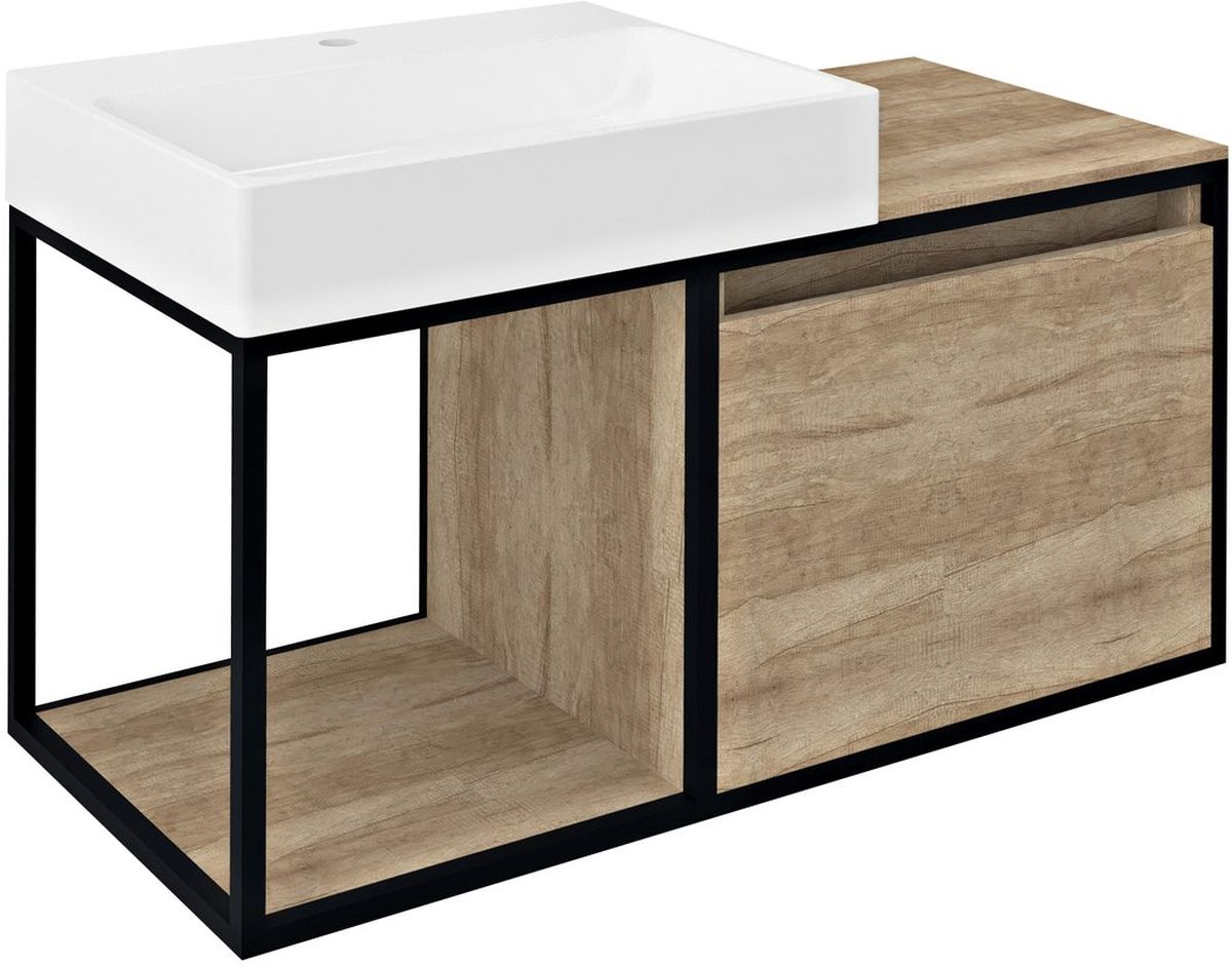 Sapho Skara szekrény 100x46.5x49.5 cm mosdókagyló alá akasztható fekete-tölgy CG004-2222