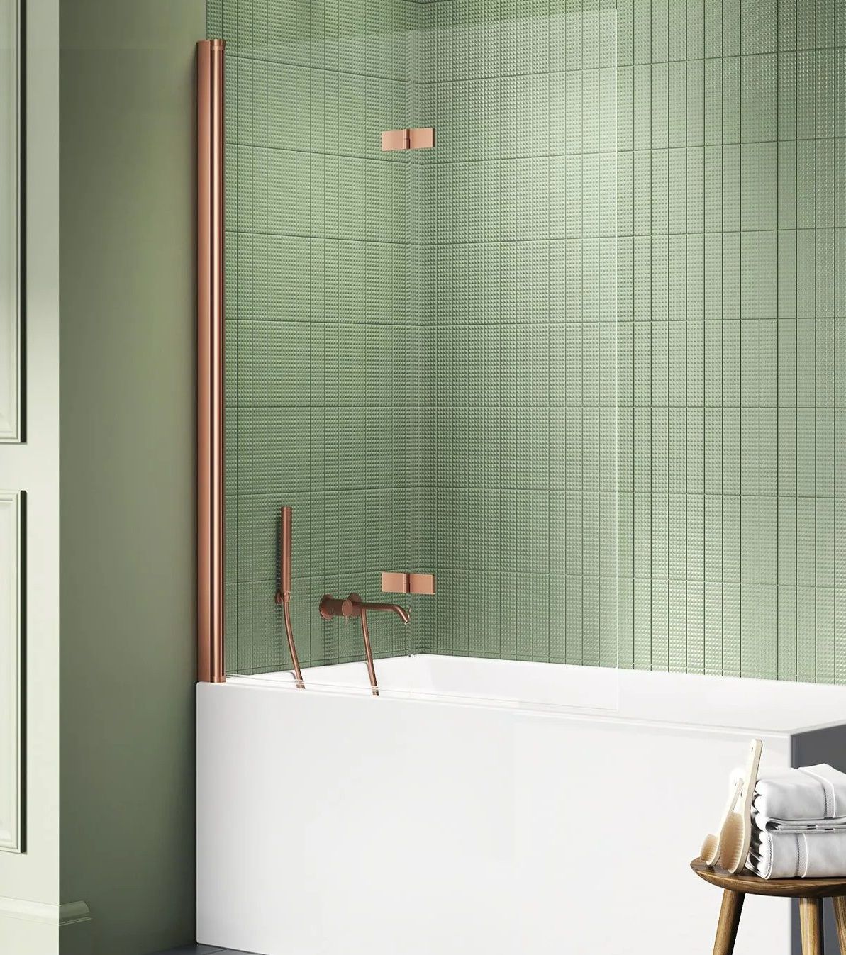 New Trendy New Soleo Copper Brushed zuhanyparaván 100 cm kétrészes réz csiszolt/átlátszó üveg P-0123
