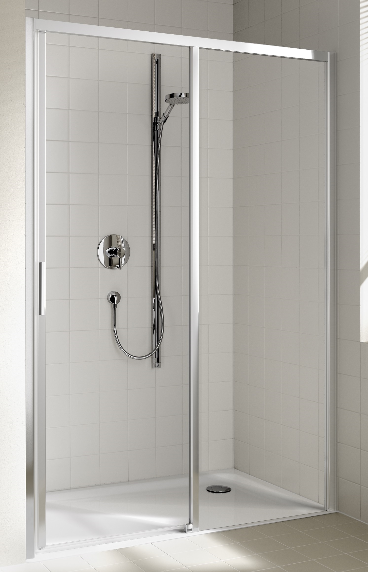 Kermi Cada XS zuhanyajtók 125 cm tolható ezüst fényes/átlátszó üveg CKD2R12520VPK