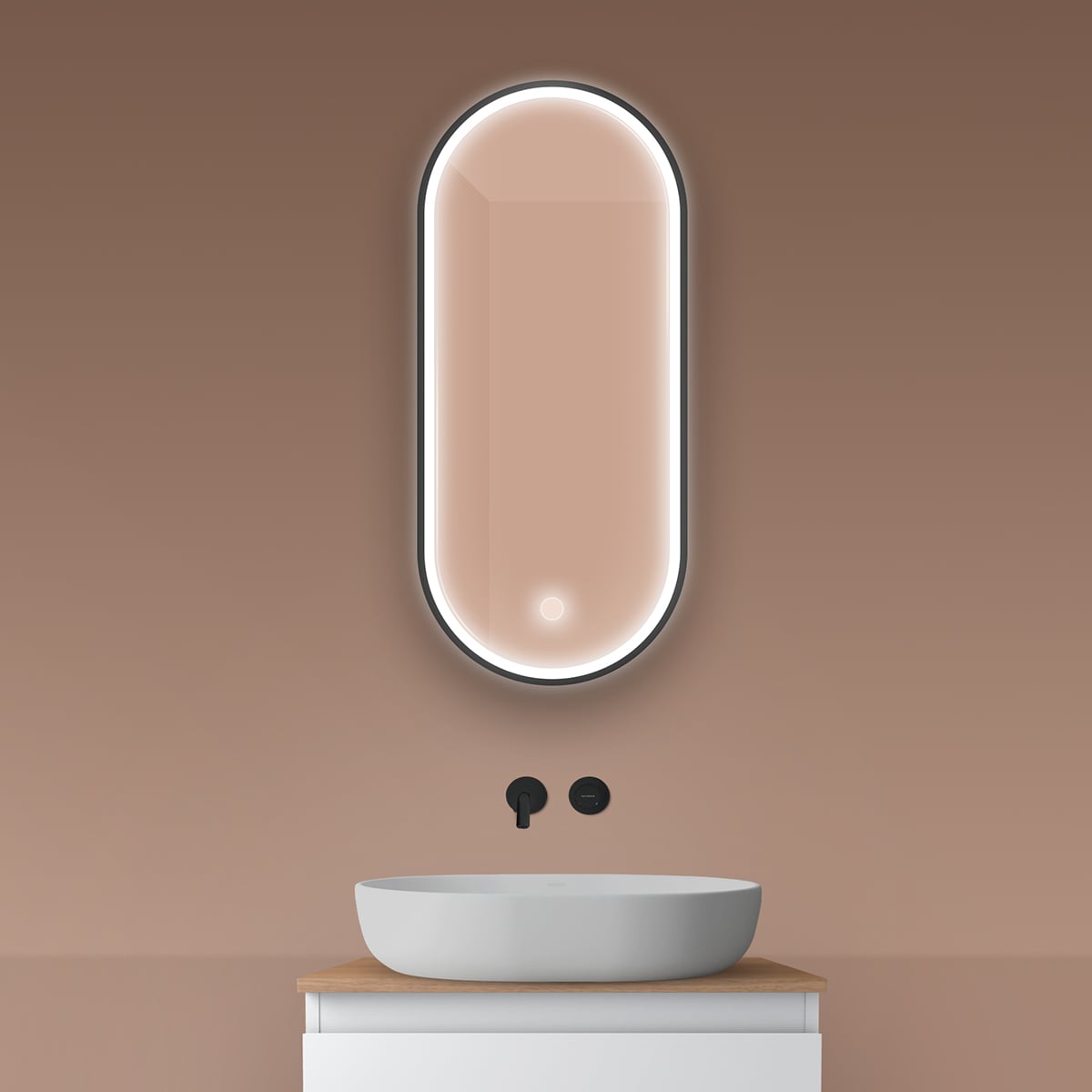 Oltens Nordlis tükör 40x90 cm ovális világítással páramentesítő fóliával fekete 64103300