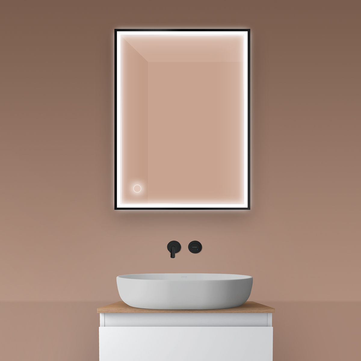 Oltens Nordlis tükör 60x80 cm négyszögletes világítással páramentesítő fóliával fekete 64105300