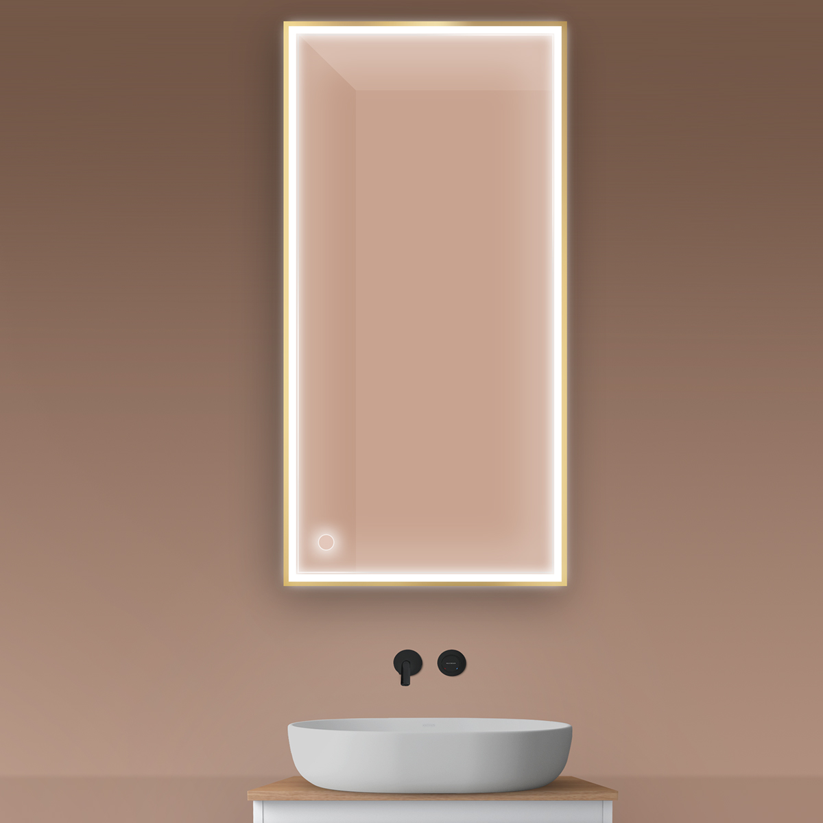 Oltens Nordlis tükör 60x120 cm négyszögletes világítással páramentesítő fóliával arany 64107800