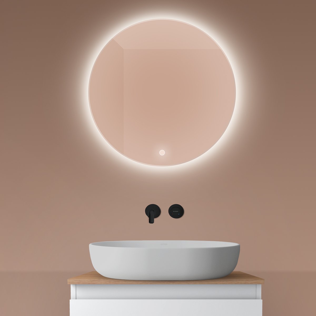 Oltens Nordlis tükör 60x60 cm kerek világítással páramentesítő fóliával 64108000