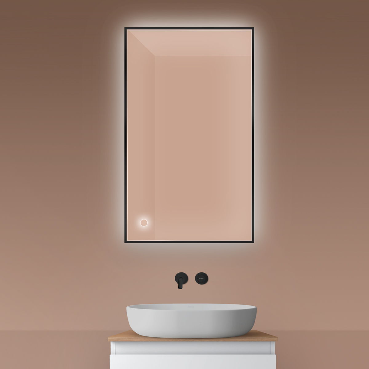 Oltens Nordlis tükör 60x100 cm négyszögletes világítással páramentesítő fóliával fekete 64111300