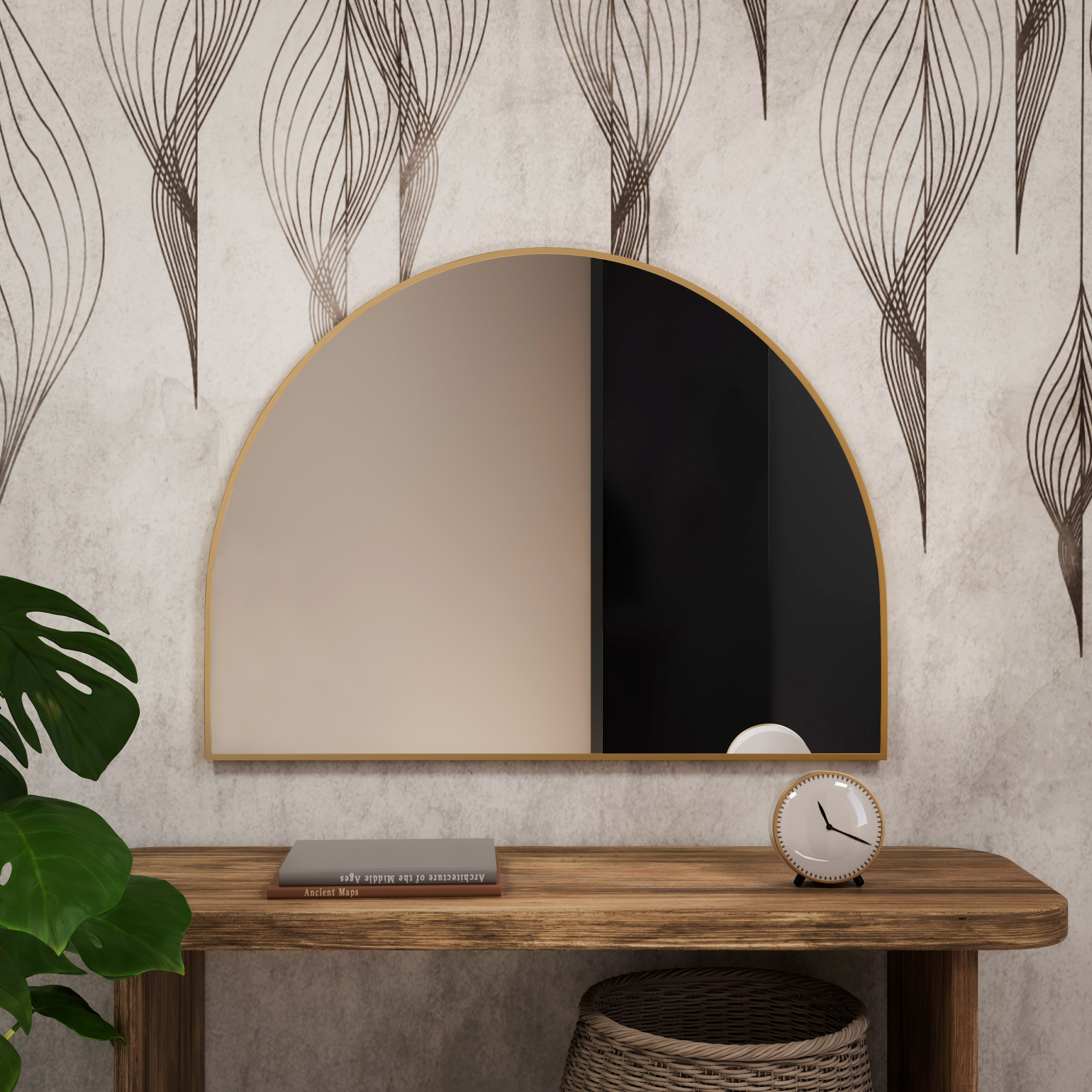 Baltica Design Tiny Border Semi Round tükör 130x75 cm arany 5904107924182