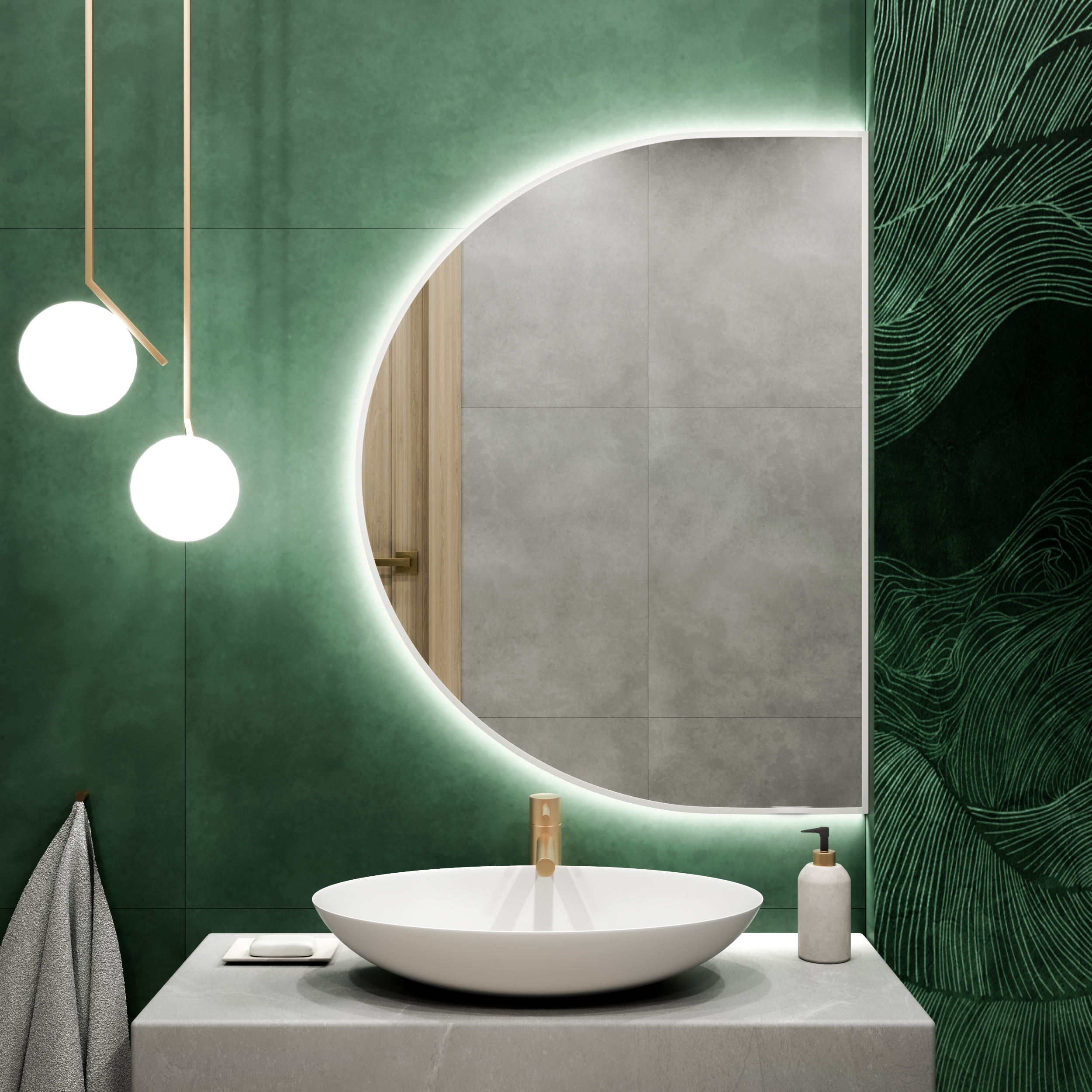 Baltica Design Tiny Border Semi Round tükör 110x65 cm világítással fehér 5904107925165