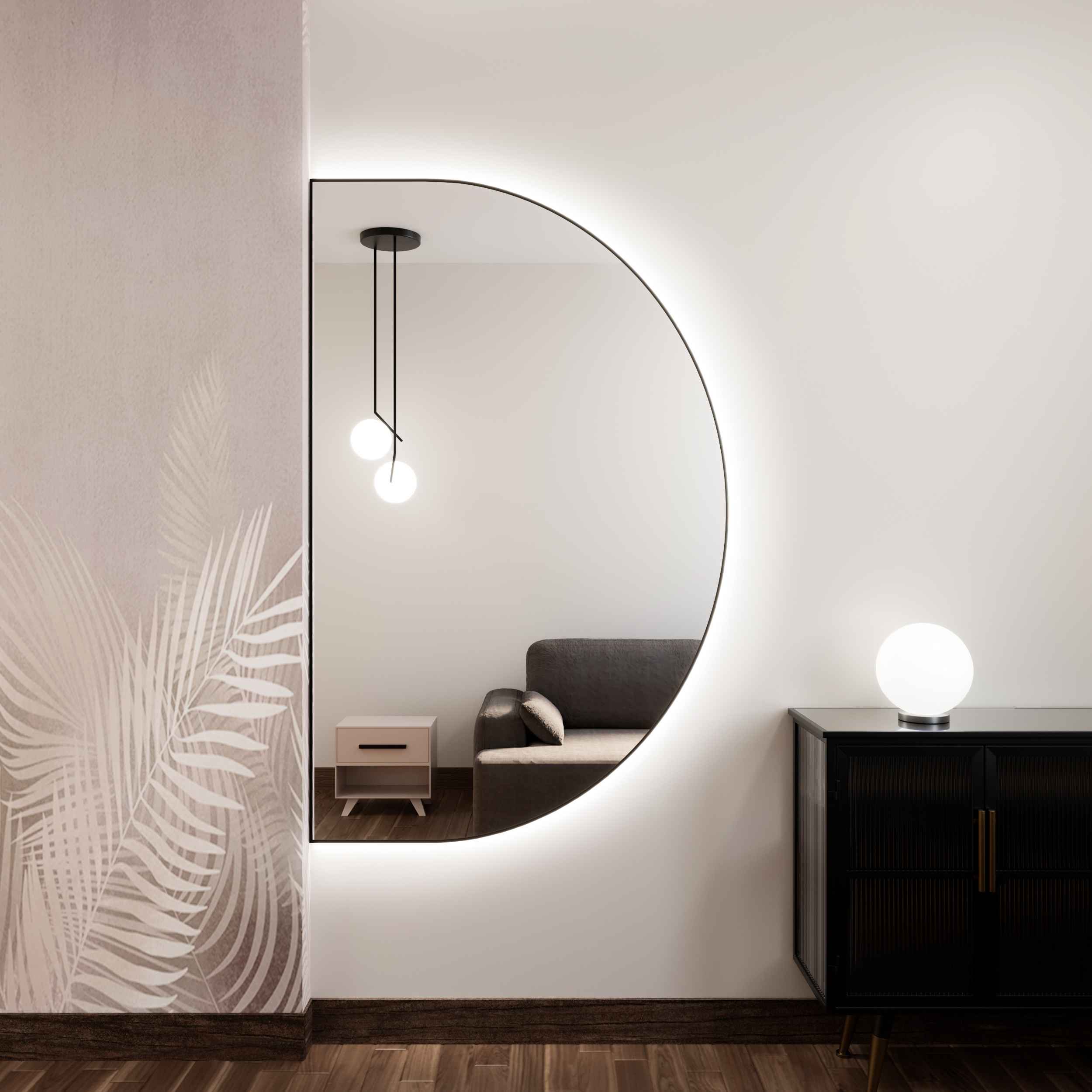 Baltica Design Tiny Border Semi Round tükör 120x70 cm világítással fekete 5904107925431