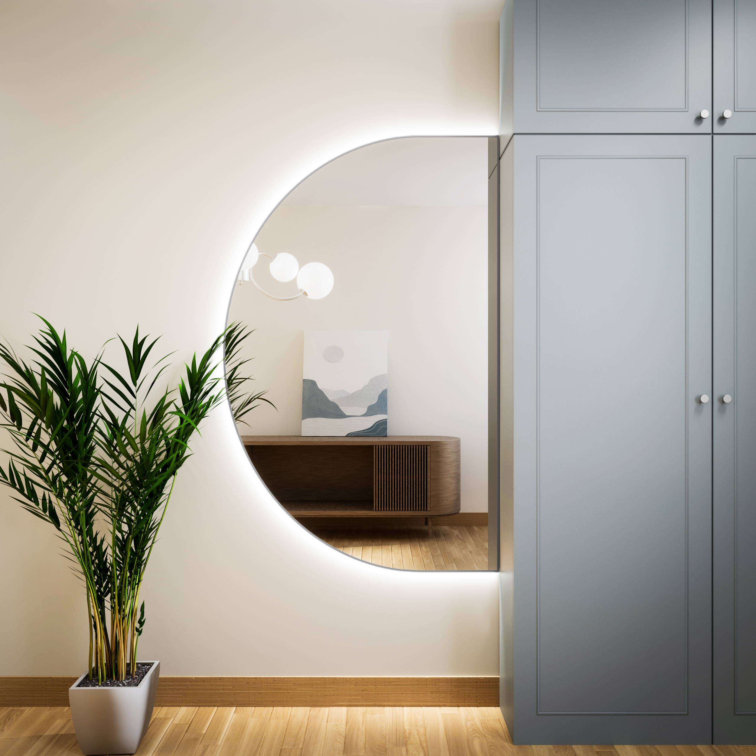 Baltica Design Tiny Border Semi Round tükör 120x80 cm világítással ezüst 5904107928395