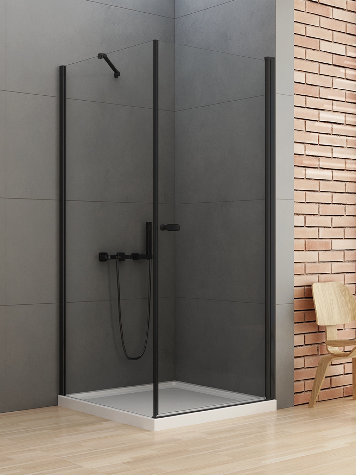 New Trendy New Soleo Black zuhanykabin 90x80 cm négyszögletes fekete matt/átlátszó üveg D-0230A/D-0115B