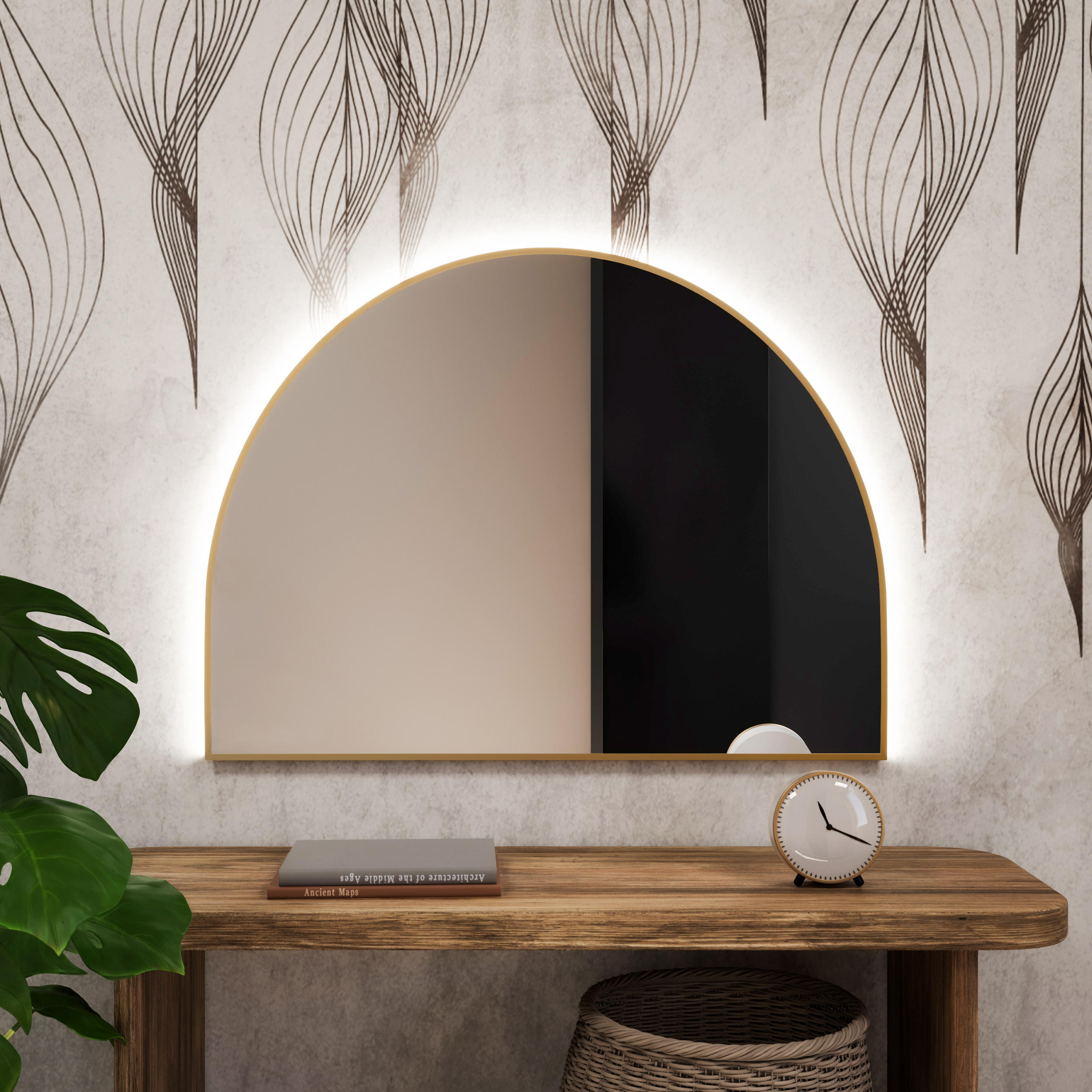Baltica Design Tiny Border Semi Round tükör 150x95 cm világítással fekete 5904107926018