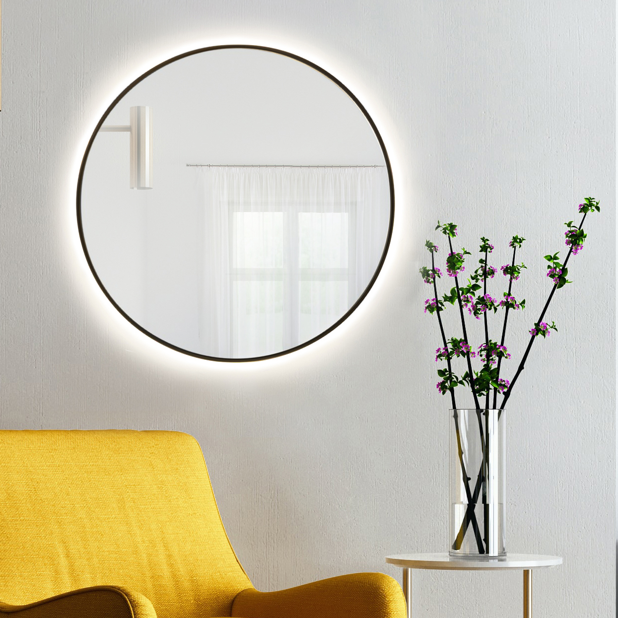Baltica Design Bright tükör 80x80 cm kerek világítással páramentesítő fóliával fekete 5904107911489