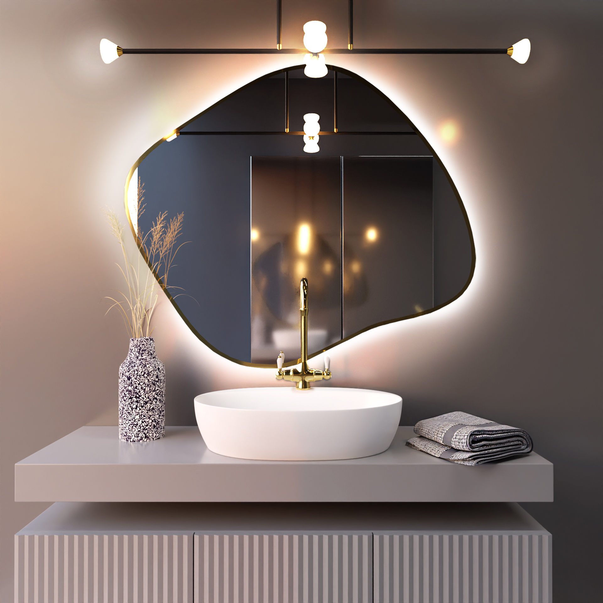 Baltica Design Bright Stain III tükör 100x86 cm világítással arany 5904107920634