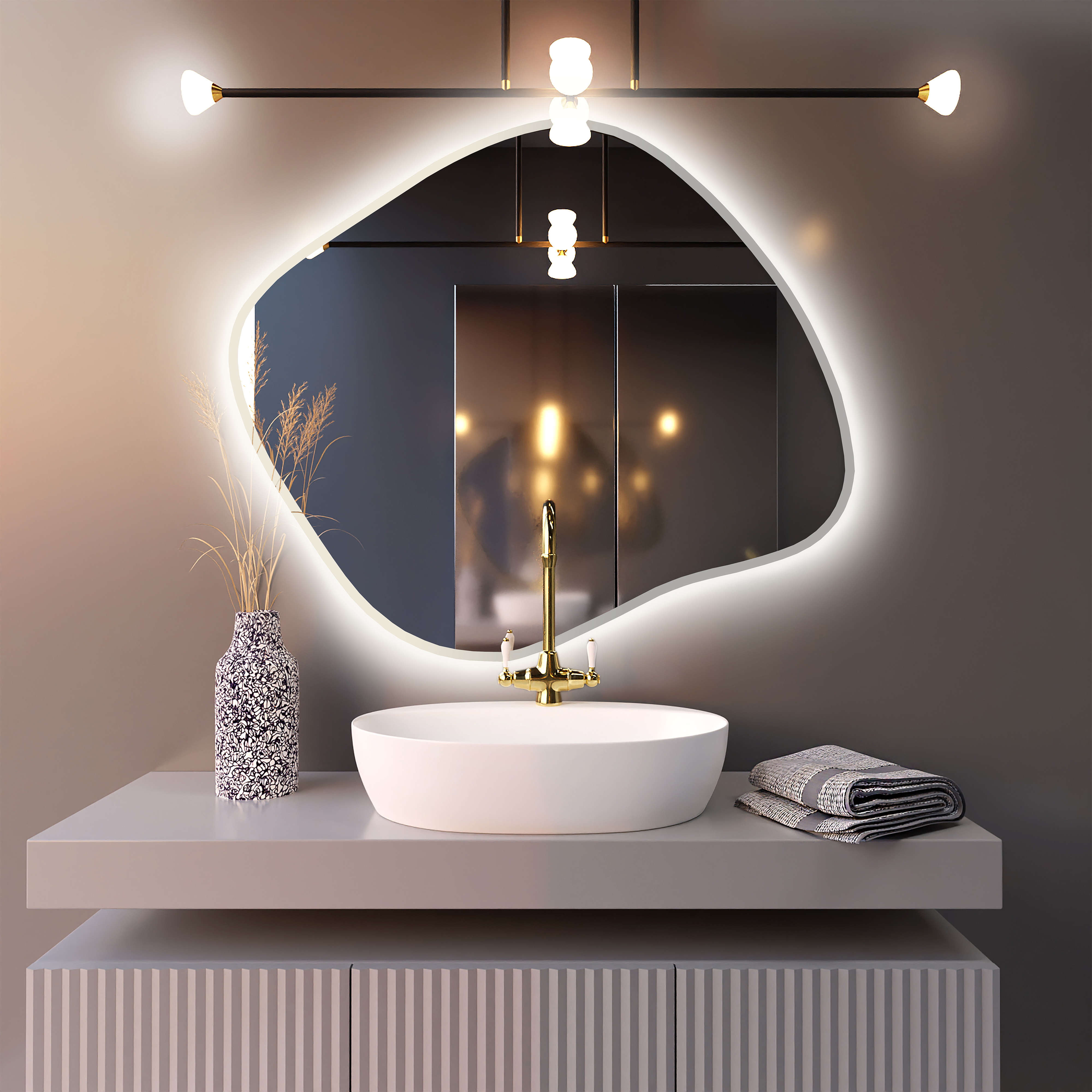 Baltica Design Bright Stain III tükör 100x86 cm világítással fehér 5904107920092