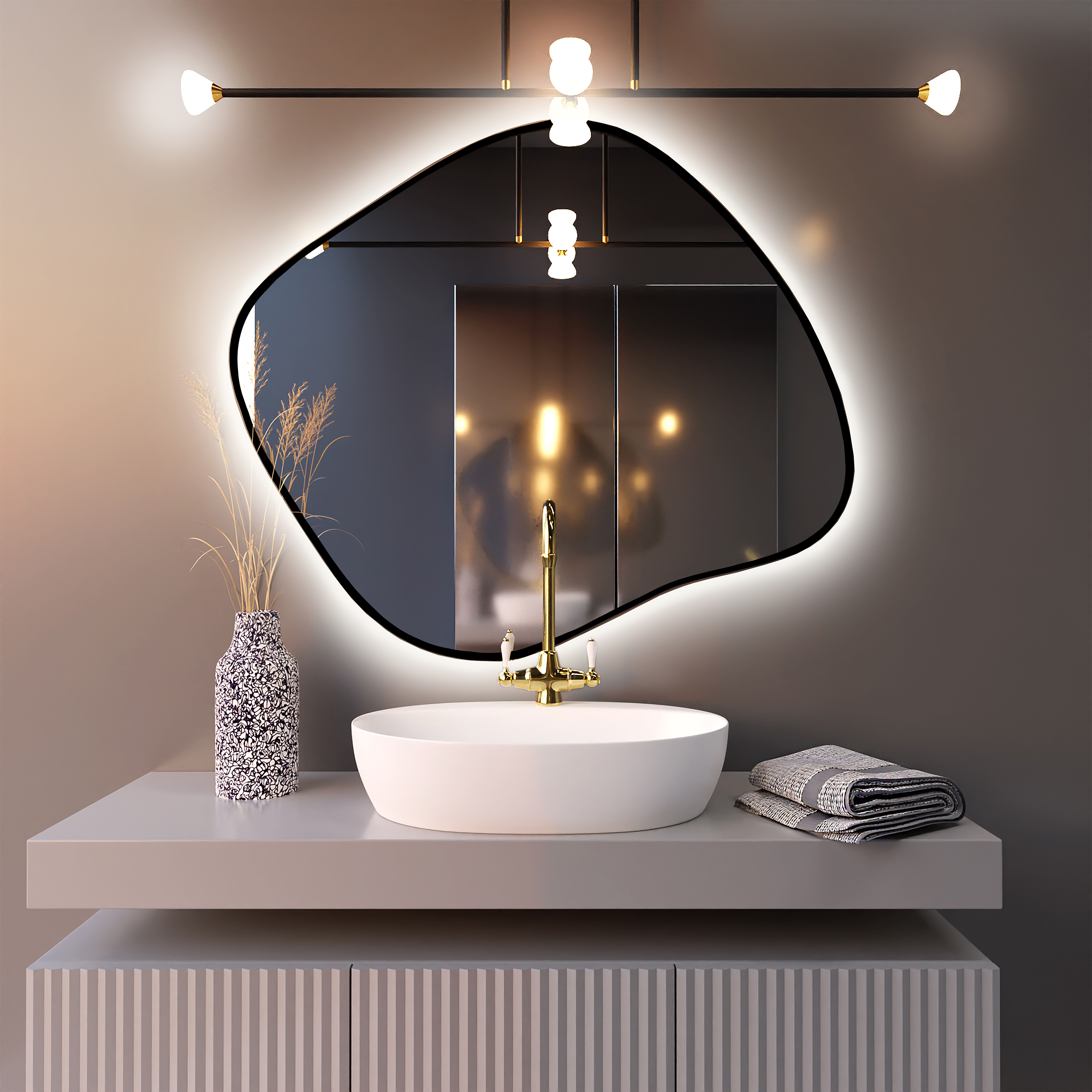 Baltica Design Bright Stain III tükör 60x52 cm világítással fekete 5904107920146