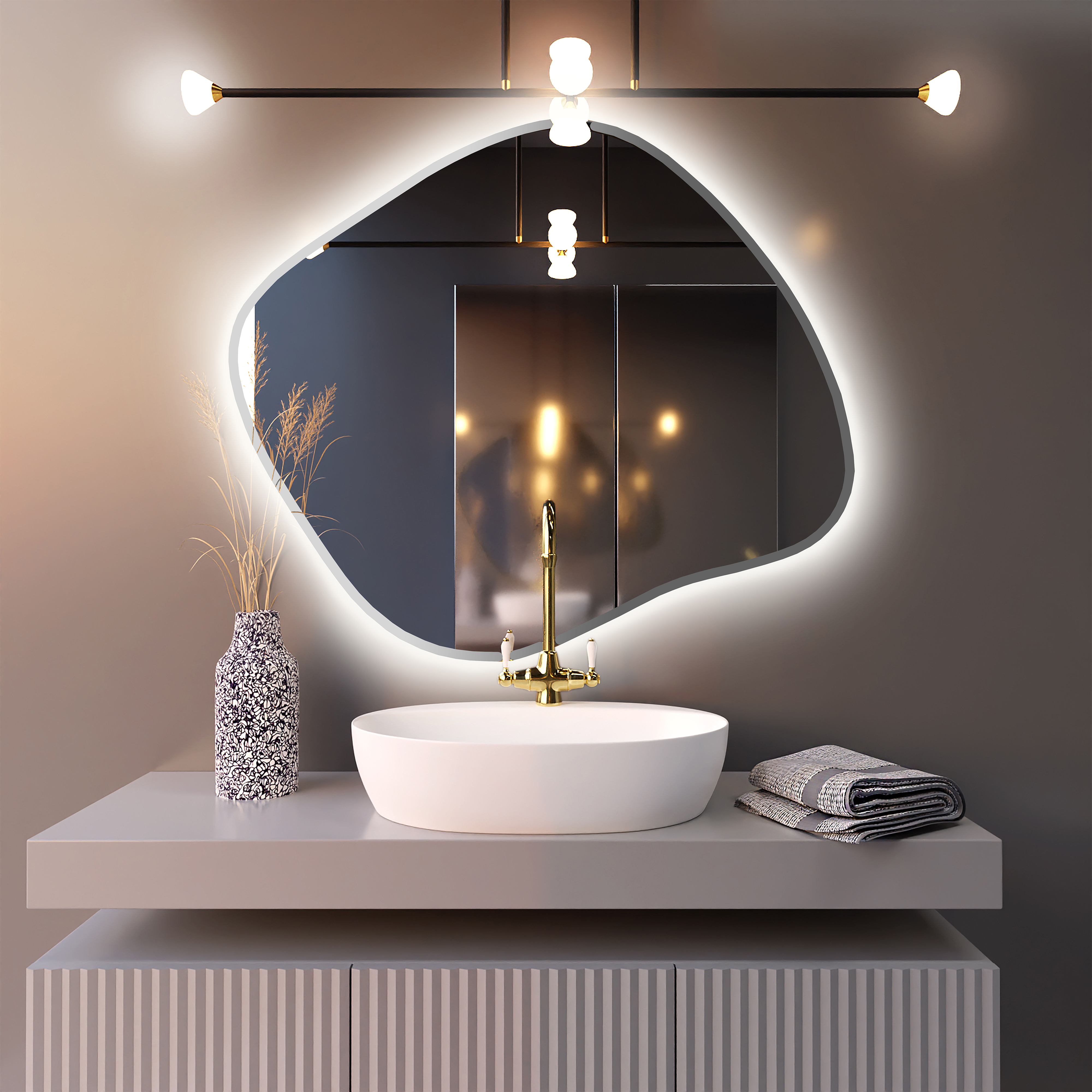 Baltica Design Bright Stain III tükör 90x77 cm világítással ezüst 5904107920436