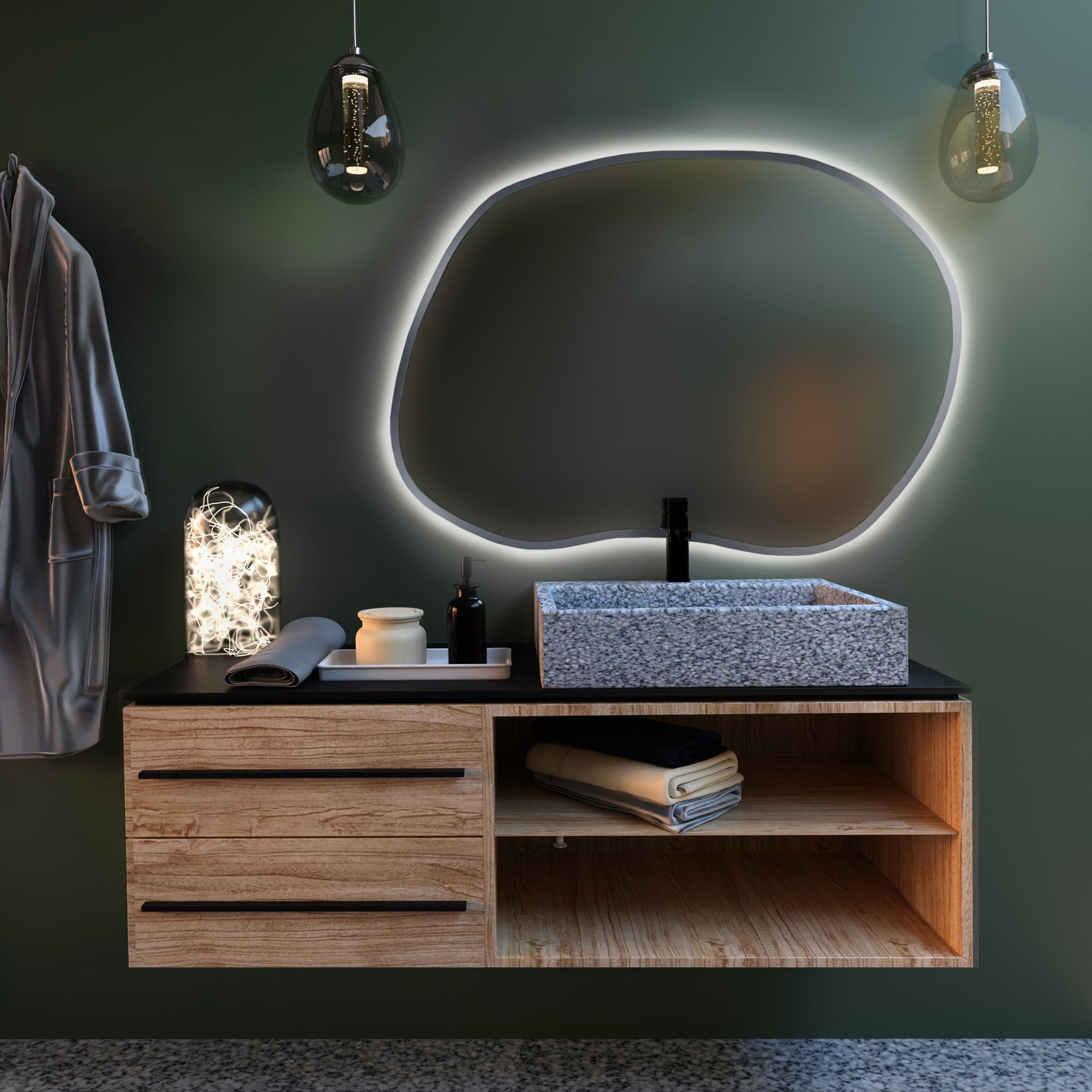 Baltica Design Bright Stain II tükör 70x50 cm világítással ezüst 5904107919638