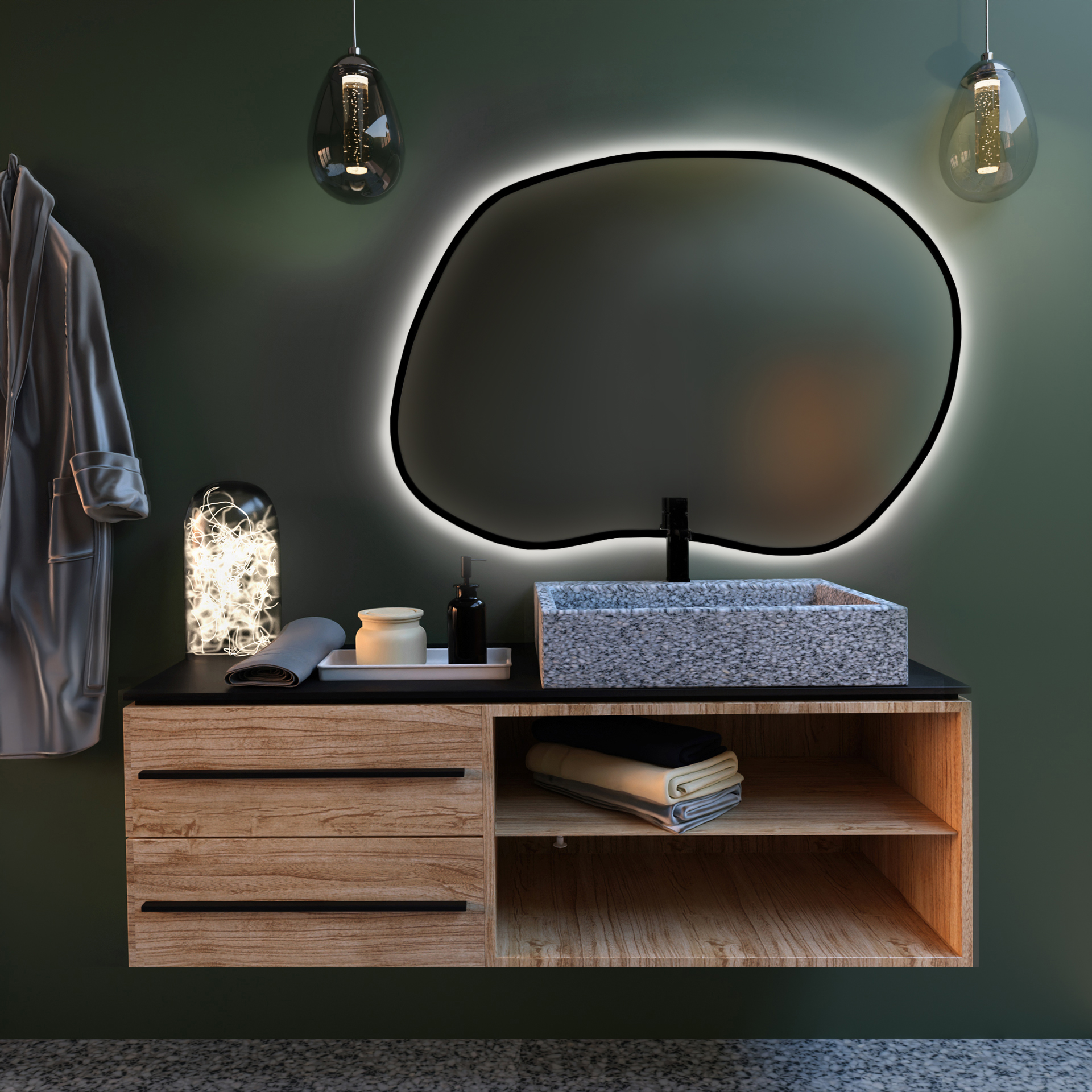 Baltica Design Bright Stain II tükör 90x64 cm világítással fekete 5904107919515