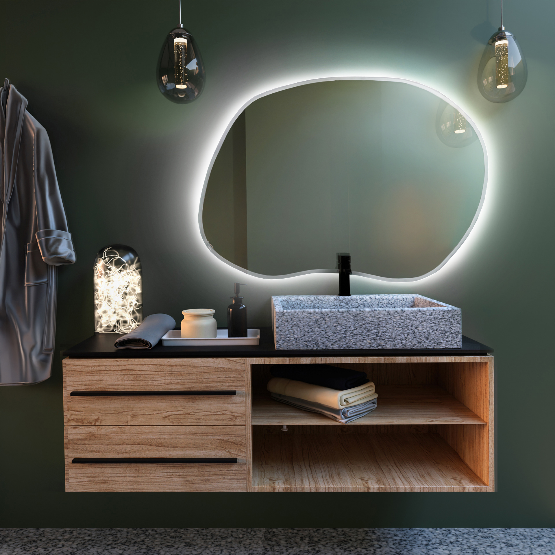 Baltica Design Bright Stain II tükör 90x64 cm világítással fehér 5904107919331