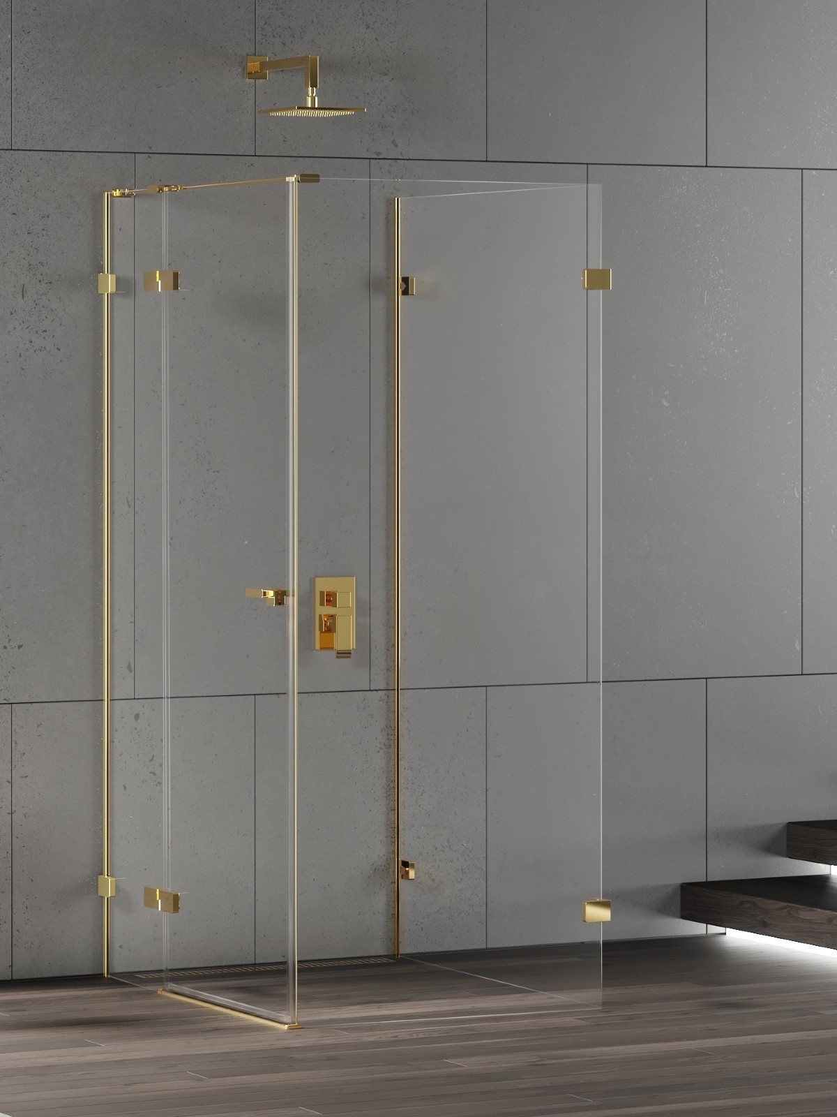New Trendy Eventa Gold Shine zuhanykabin 100x100 cm négyzet arany fényes/átlátszó üveg EXK-4832