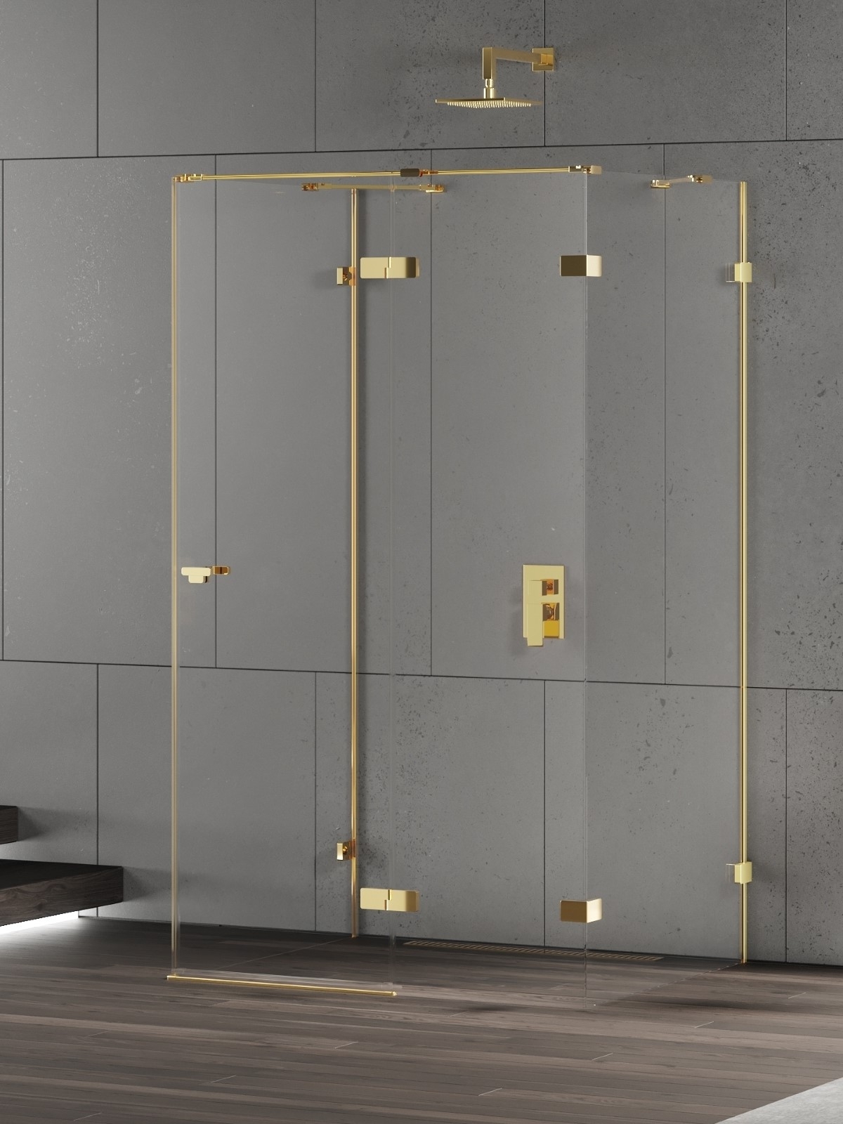 New Trendy Eventa Gold Shine zuhanykabin 100x100 cm négyzet arany fényes/átlátszó üveg EXK-4809