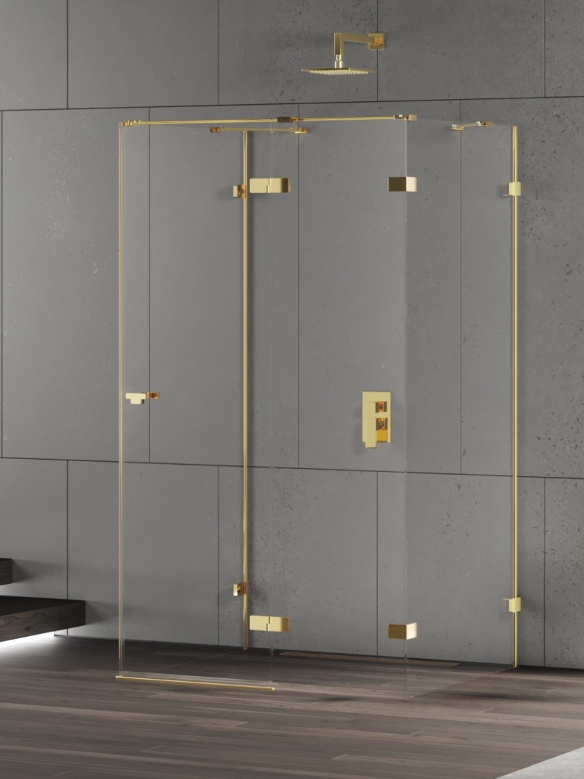 New Trendy Eventa Gold Shine zuhanykabin 90x80 cm négyszögletes arany fényes/átlátszó üveg EXK-4799