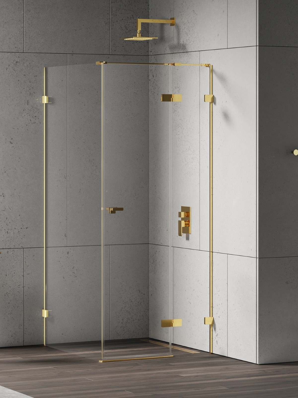 New Trendy Eventa Gold Shine zuhanykabin 90x80 cm négyszögletes arany fényes/átlátszó üveg EXK-4721