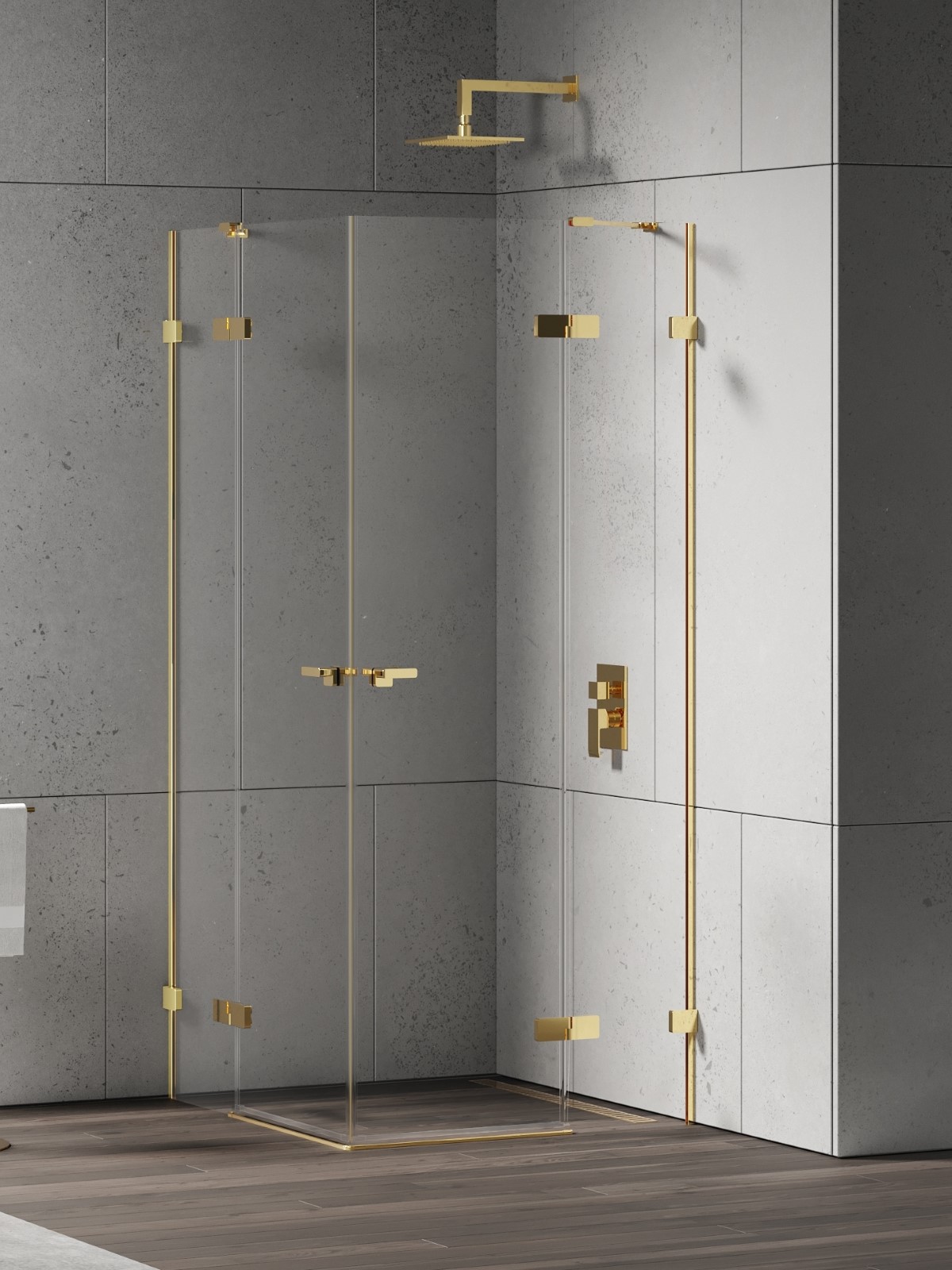 New Trendy Eventa Gold Shine zuhanykabin 100x90 cm négyszögletes arany fényes/átlátszó üveg EXK-4760